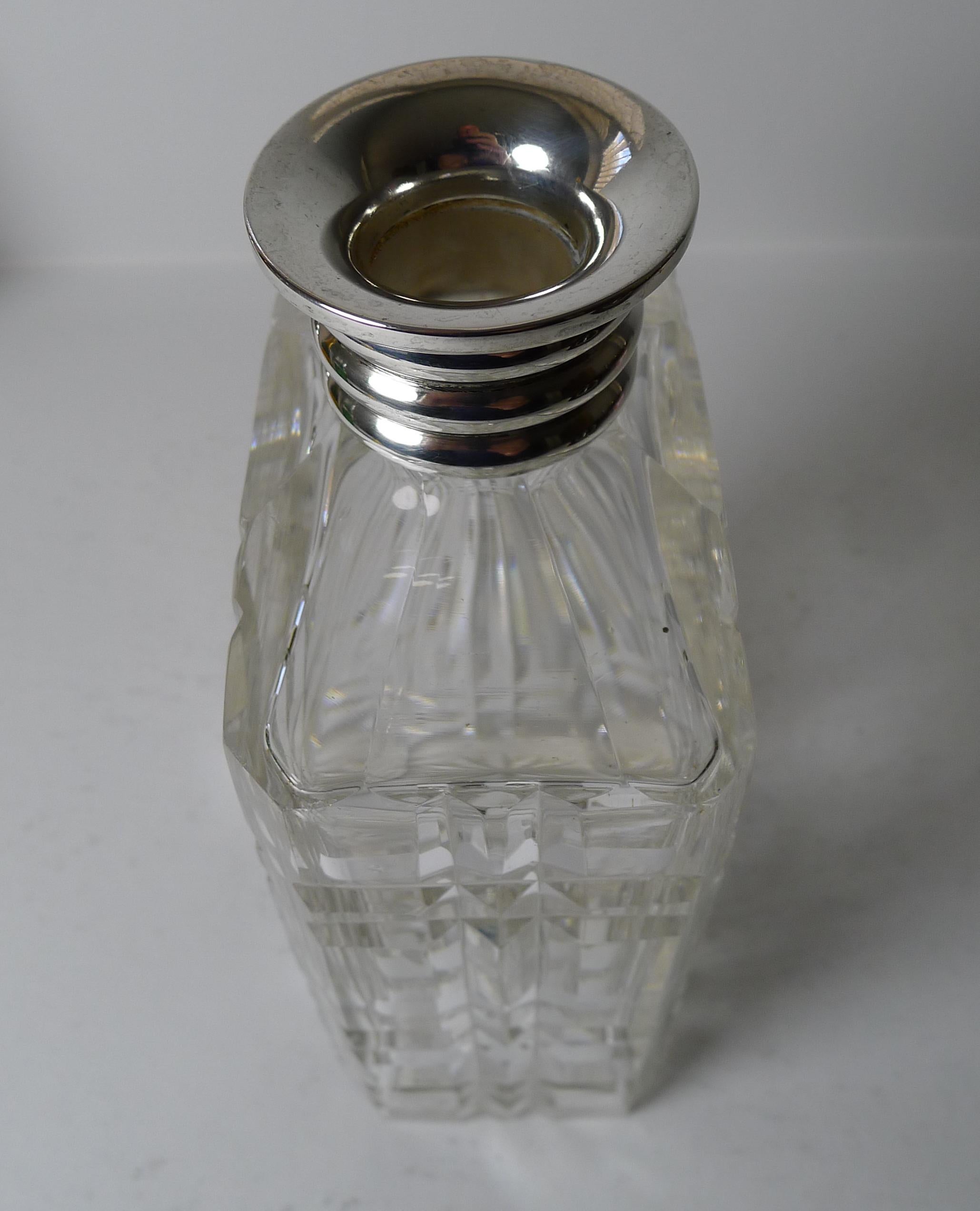 Mid-20th Century Striking English Cut Crystal and Sterling Silver Art Deco Decanter, 1935 For Sale