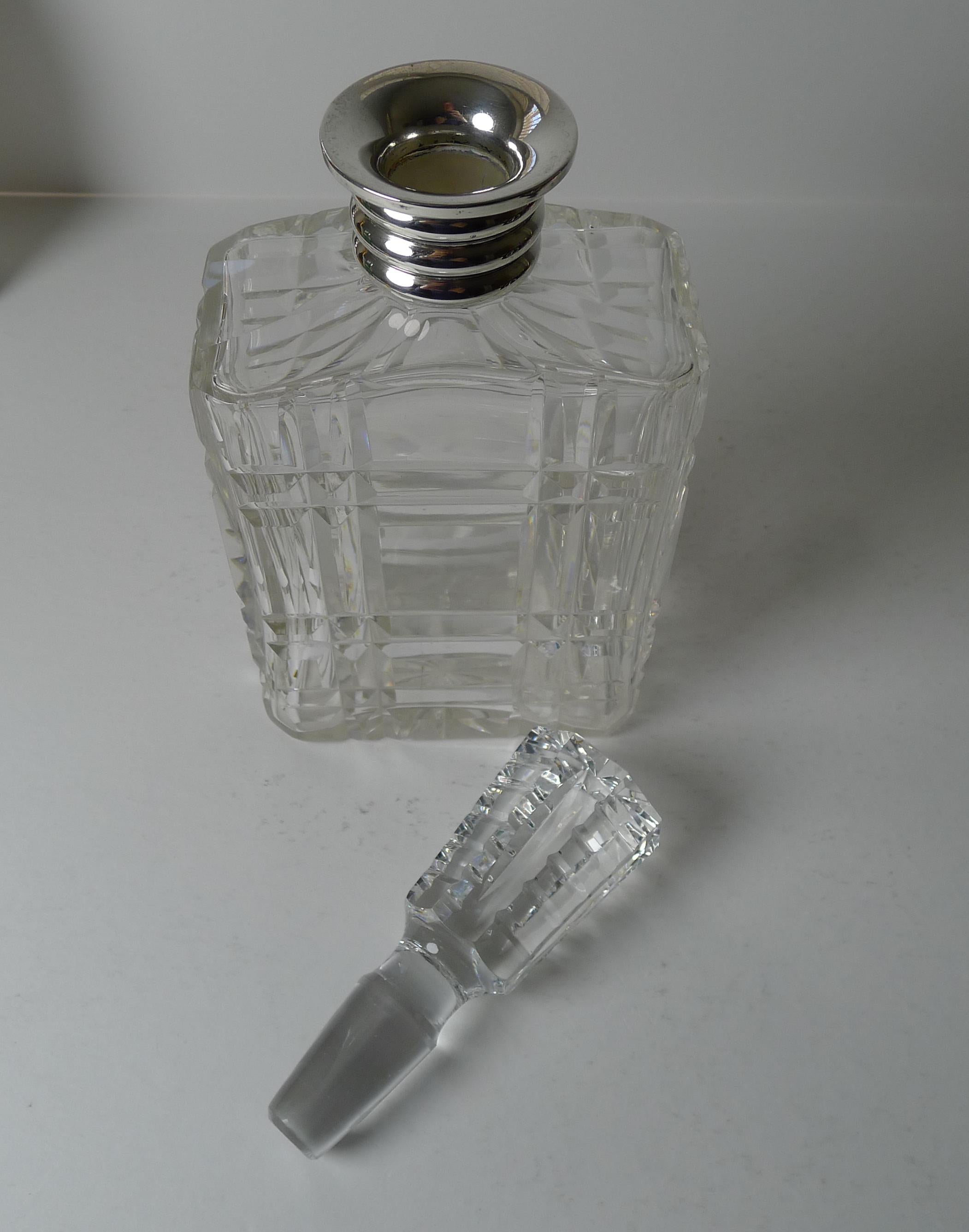 Striking English Cut Crystal and Sterling Silver Art Deco Decanter, 1935 For Sale 1
