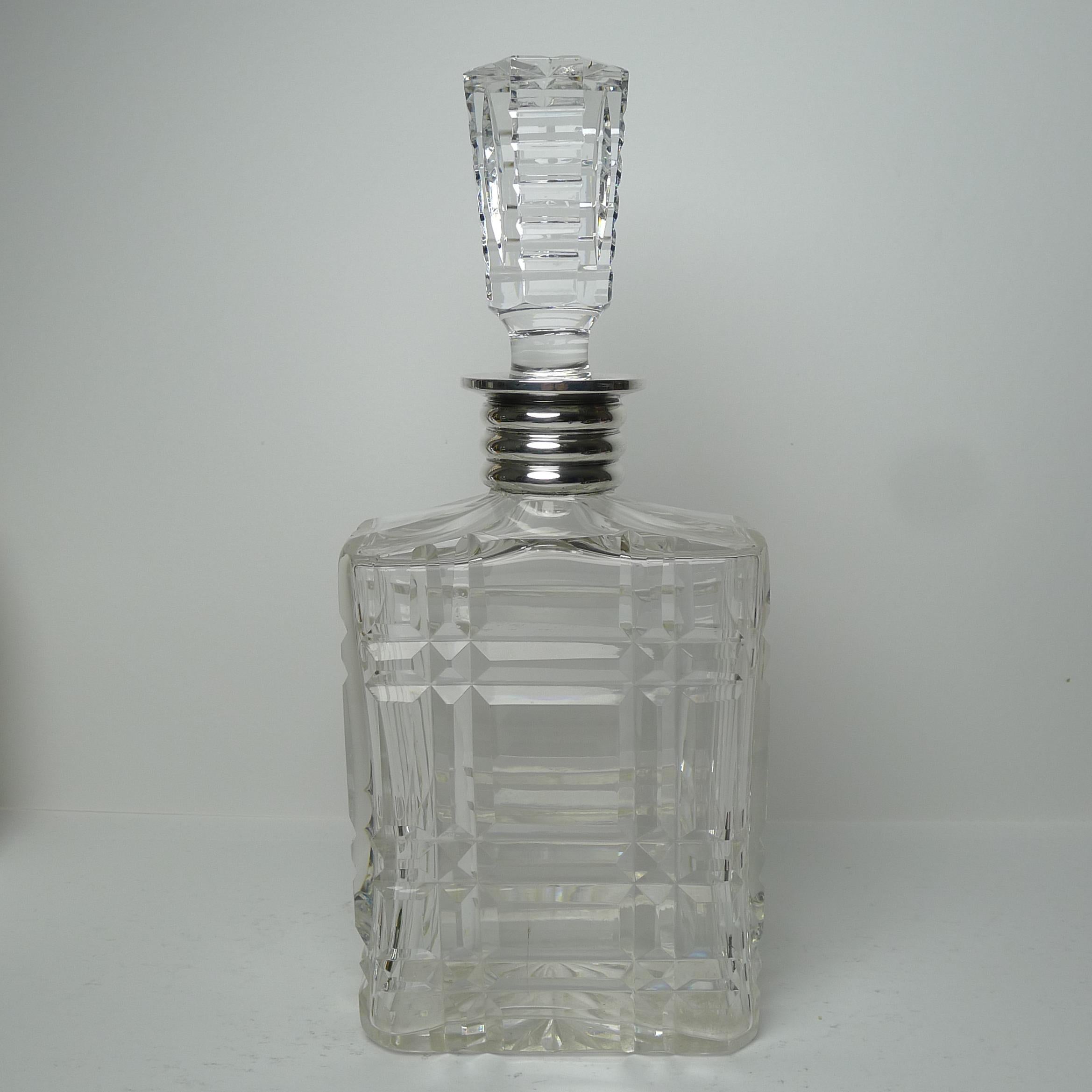 Striking English Cut Crystal and Sterling Silver Art Deco Decanter, 1935 For Sale 2