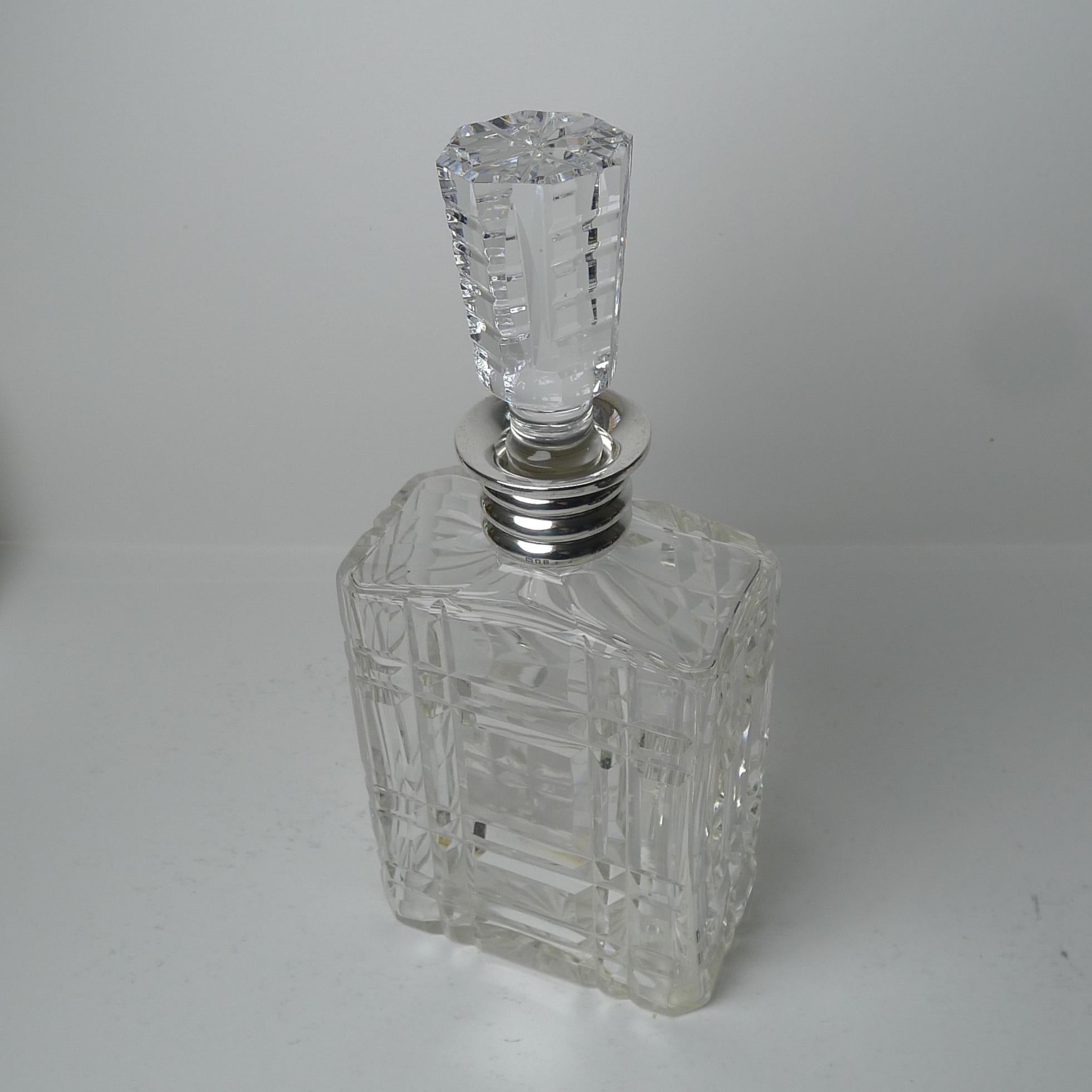 Striking English Cut Crystal and Sterling Silver Art Deco Decanter, 1935 For Sale 3