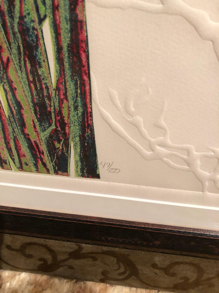 Striking Etching and Embossed Paper Art with Leopard For Sale at 1stDibs