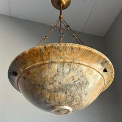 Striking Example Art Deco Alabaster Pendant Light with a Lot of Black Veins 1920