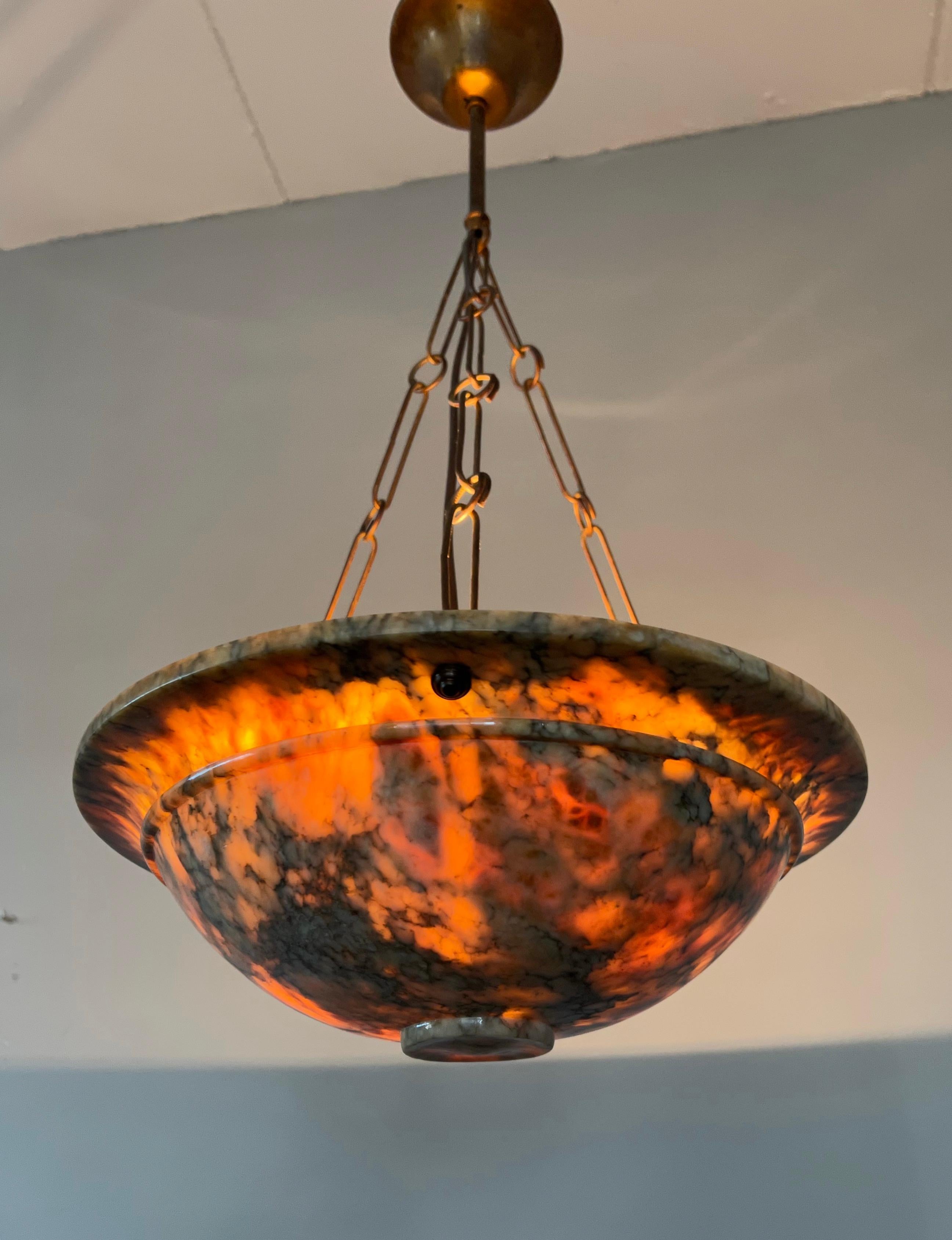 Striking Example Art Deco Alabaster Pendant Light with a Lot of Black Veins 1920 For Sale 2
