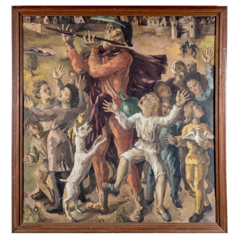 Auffälliges expressionistisches Gemälde des Pied Piper im Angebot
