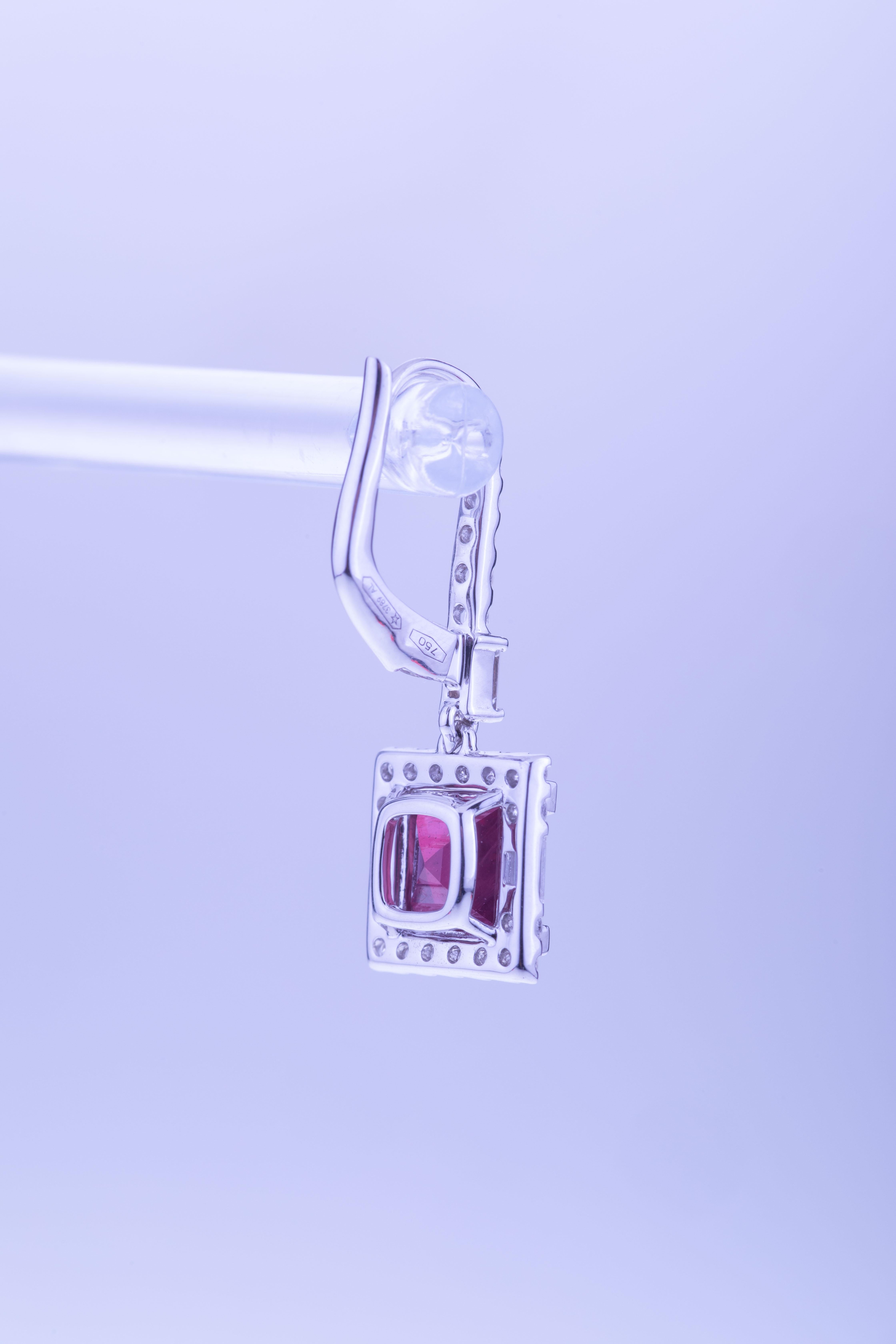 Contemporary Striking Faceted Squared Ruby Earrings with a Royal Symmetry of Diamonds Setting For Sale