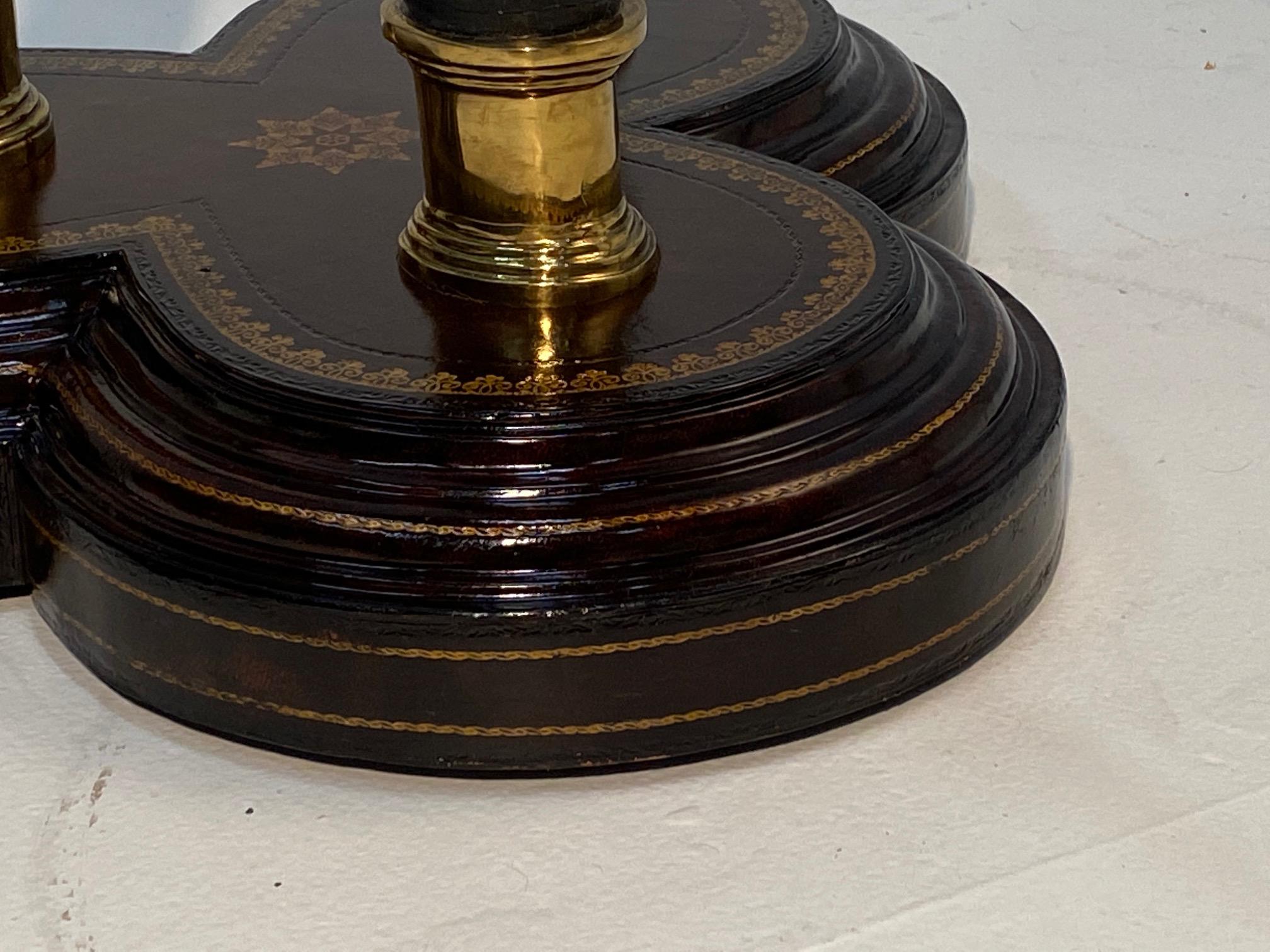 Striking Maitland Smith Faux Antler and Tooled Leather Center Table In Good Condition In Hopewell, NJ