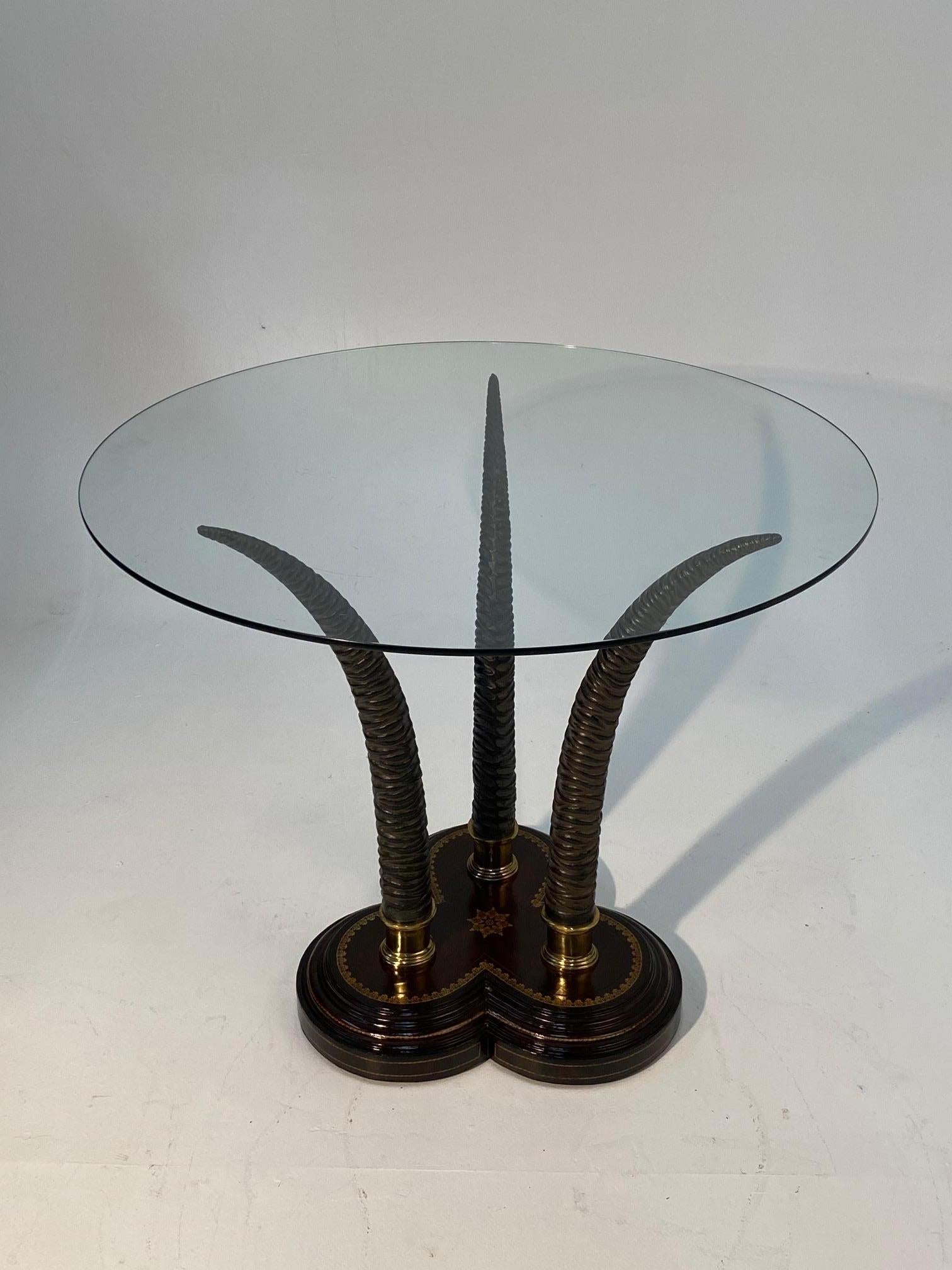 Striking Maitland Smith Faux Antler and Tooled Leather Center Table 1