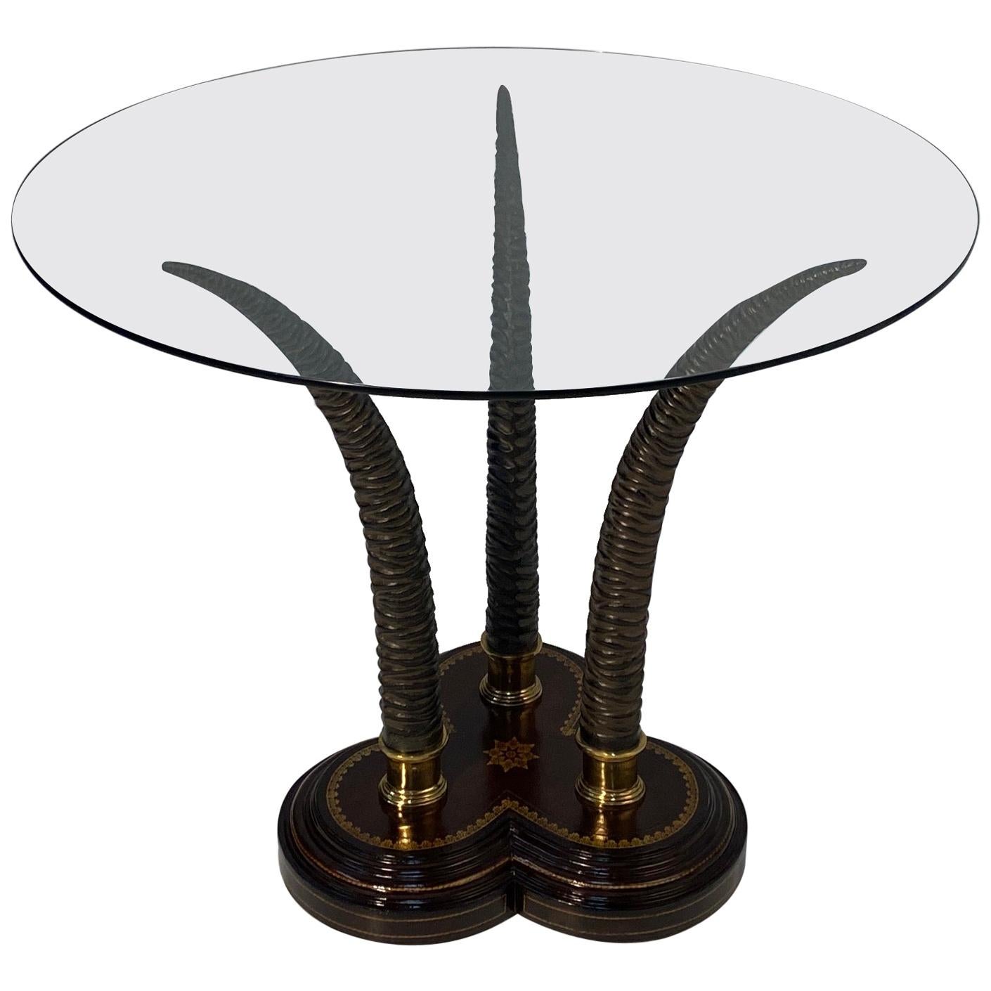 Striking Maitland Smith Faux Antler and Tooled Leather Center Table