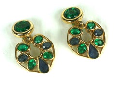 Striking Faux Emerald and Sapphire Ear Clips