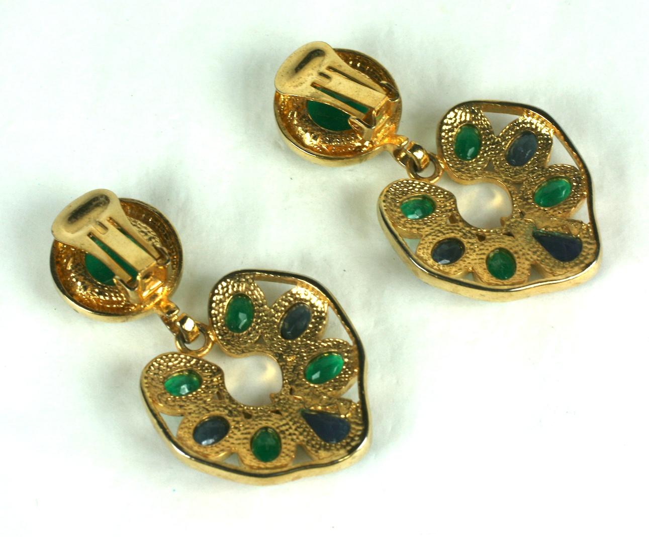 Women's Striking Faux Emerald and Sapphire Ear Clips For Sale