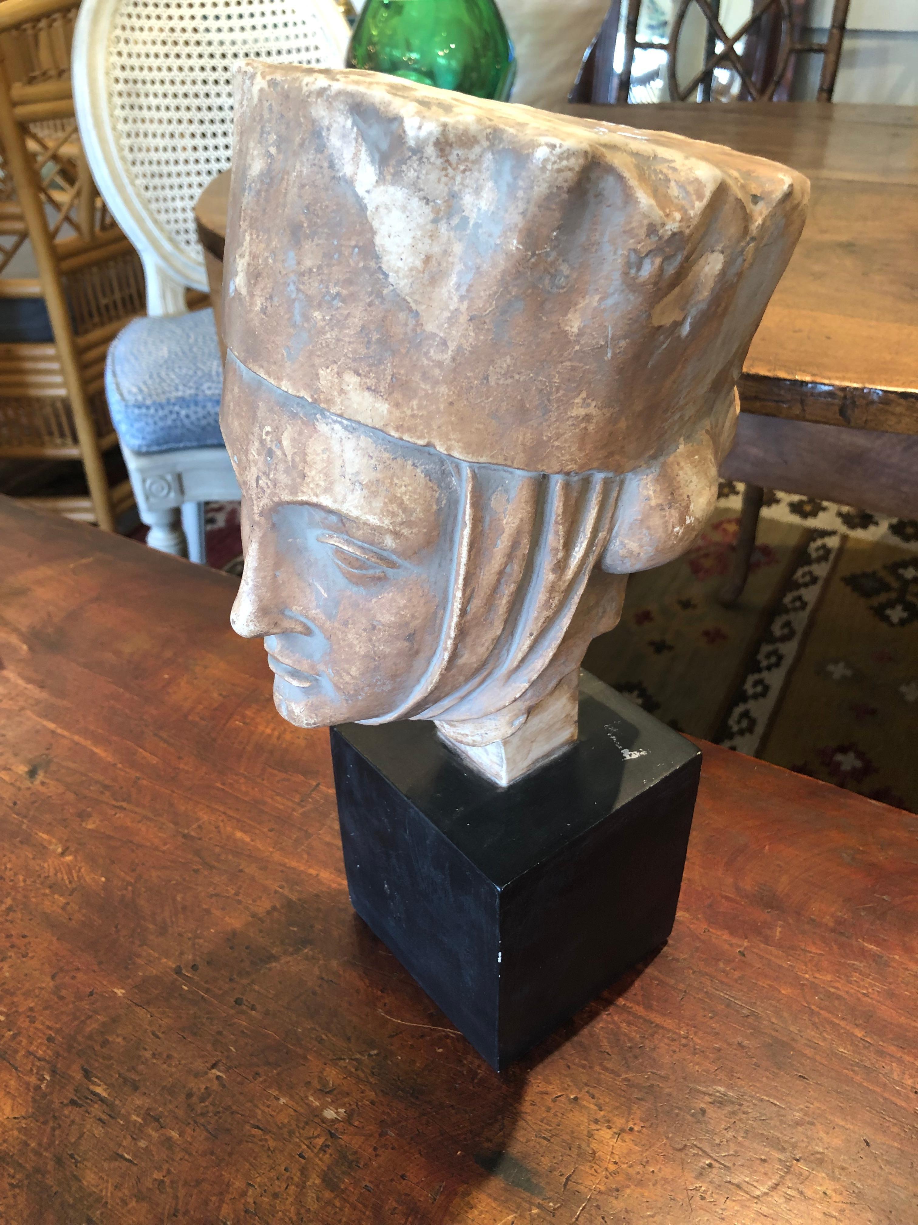 Neoclassical Striking Female Bust of Saint or Princess on Black Cube For Sale