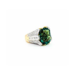 Striking Fluorite & Diamond Ring in 18k Yellow Gold