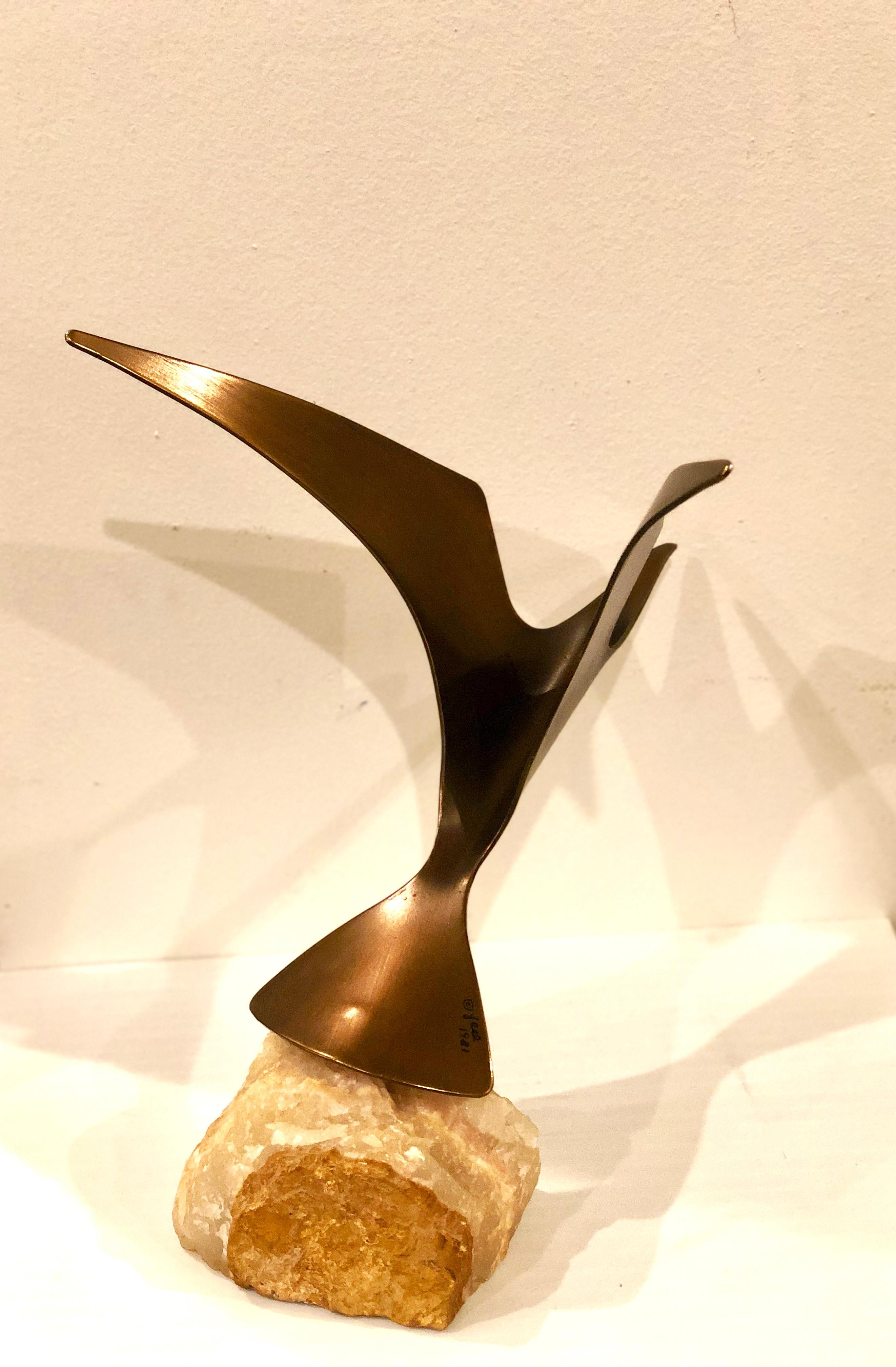 Mid-Century Modern Striking Flying Bird Sculpture by Curtis Jere Brass Finish Signed and Dated 1981