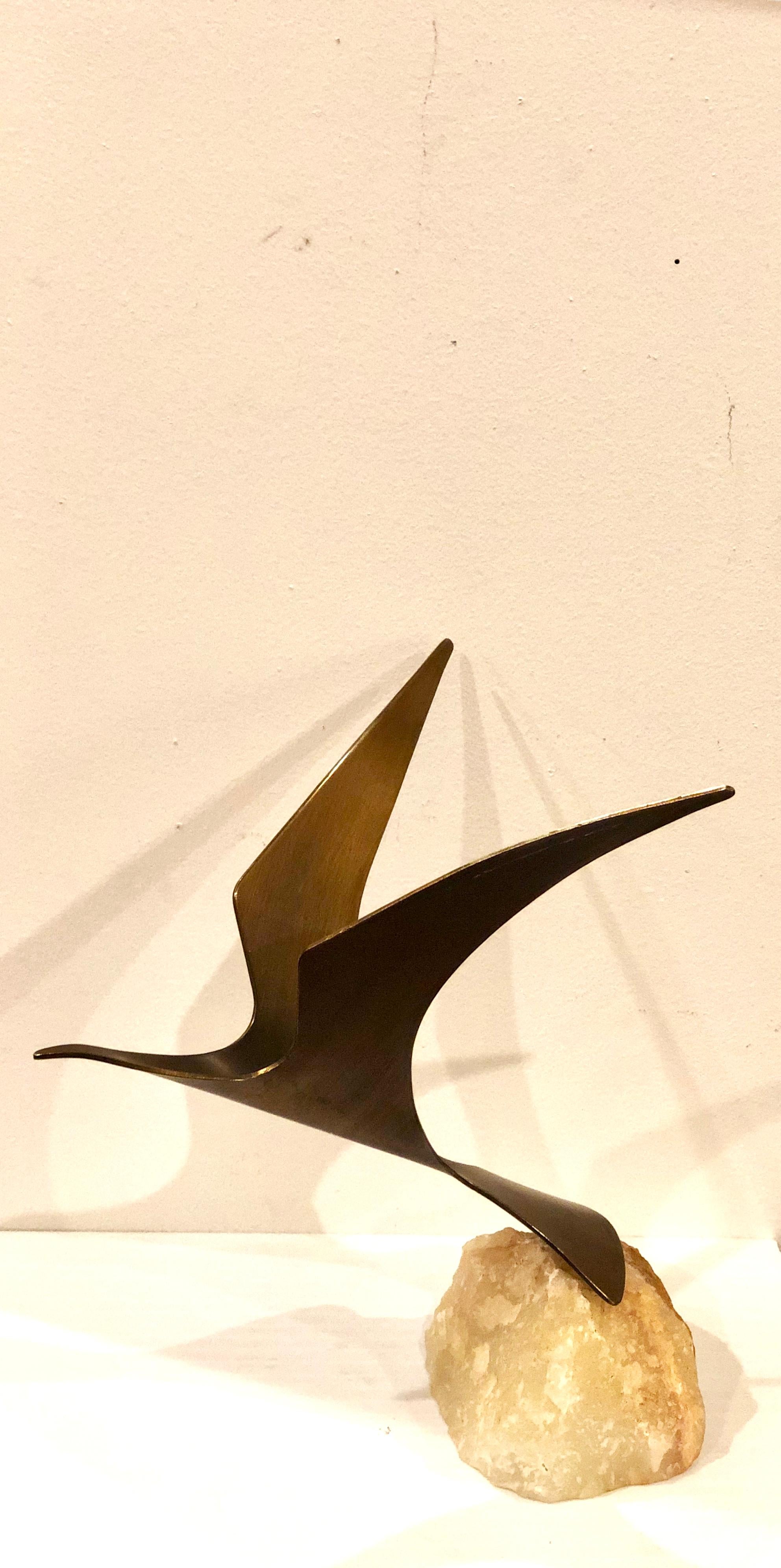 Striking Flying Bird Sculpture by Curtis Jere Brass Finish Signed and Dated 1981 In Good Condition In San Diego, CA