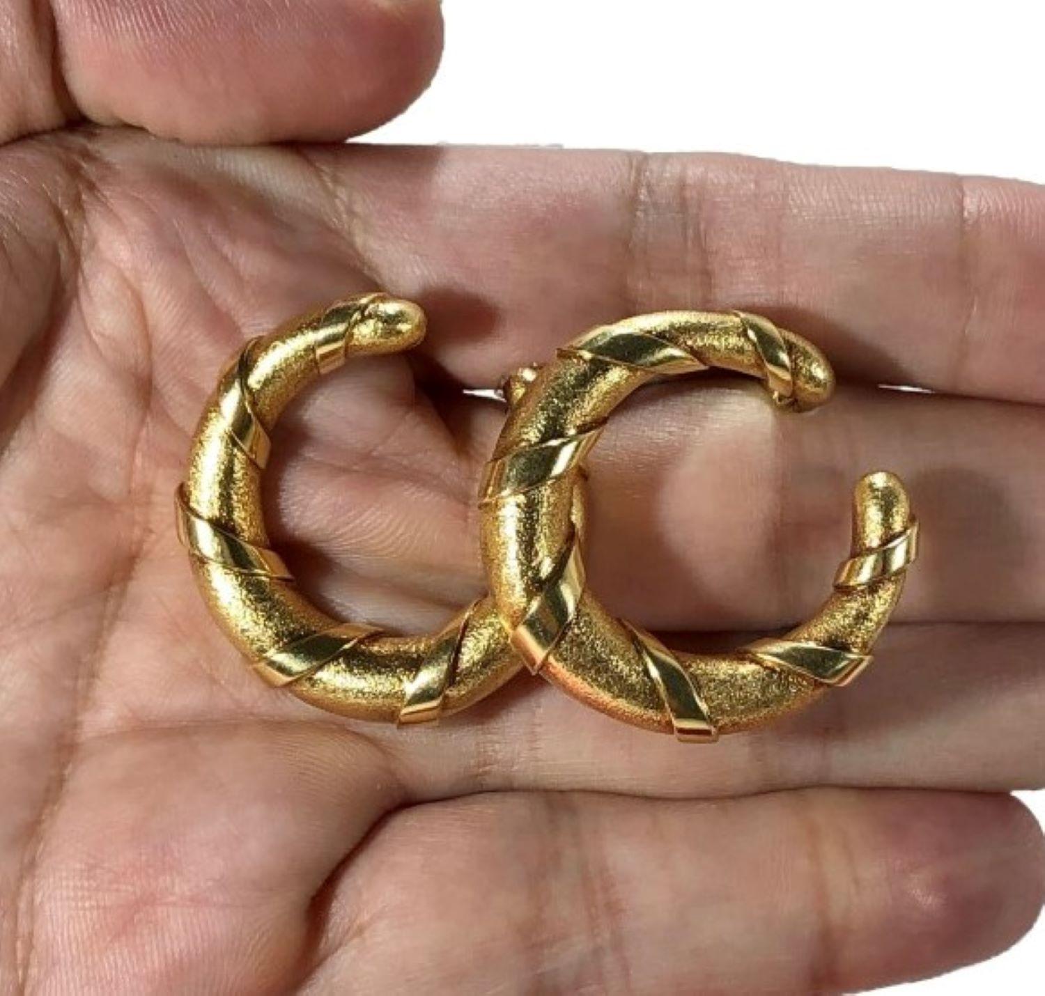 Women's Striking French Cartier Mid-Century Gold Hoop Earrings