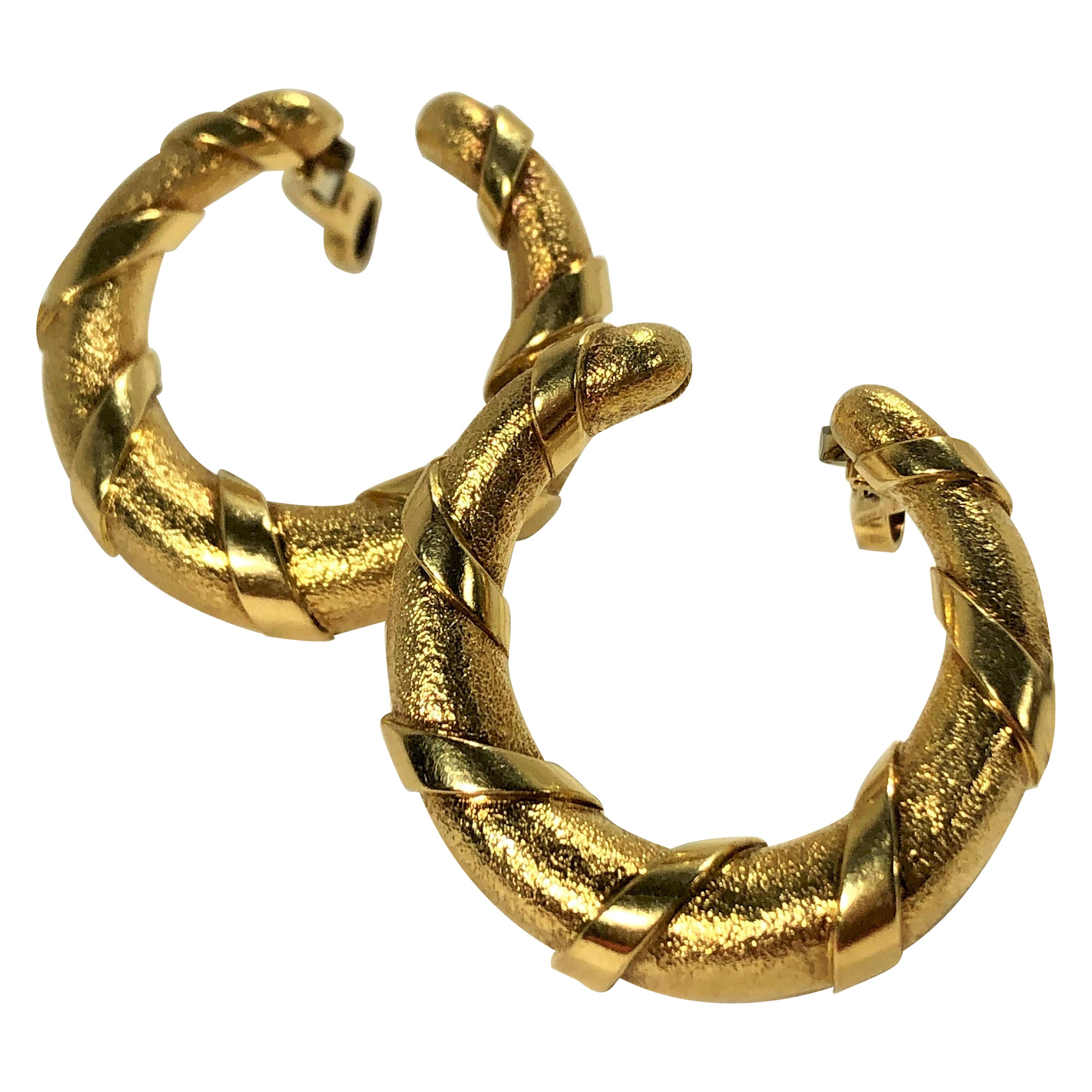 Striking French Cartier Mid-Century Gold Hoop Earrings