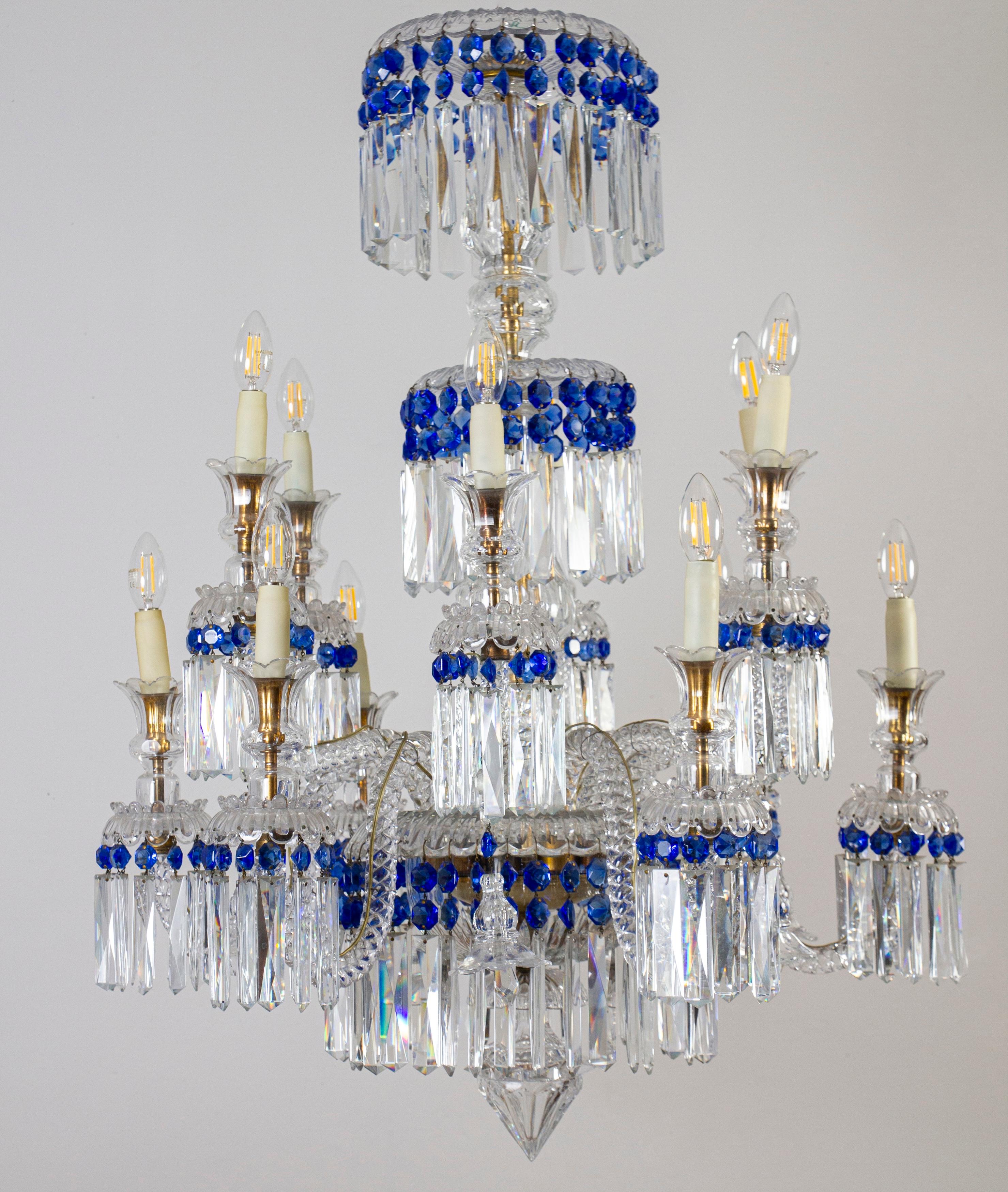 Cristallo francese trasparente e blu di grande effetto  Lampadario 1940' In condizioni ottime a Rome, IT