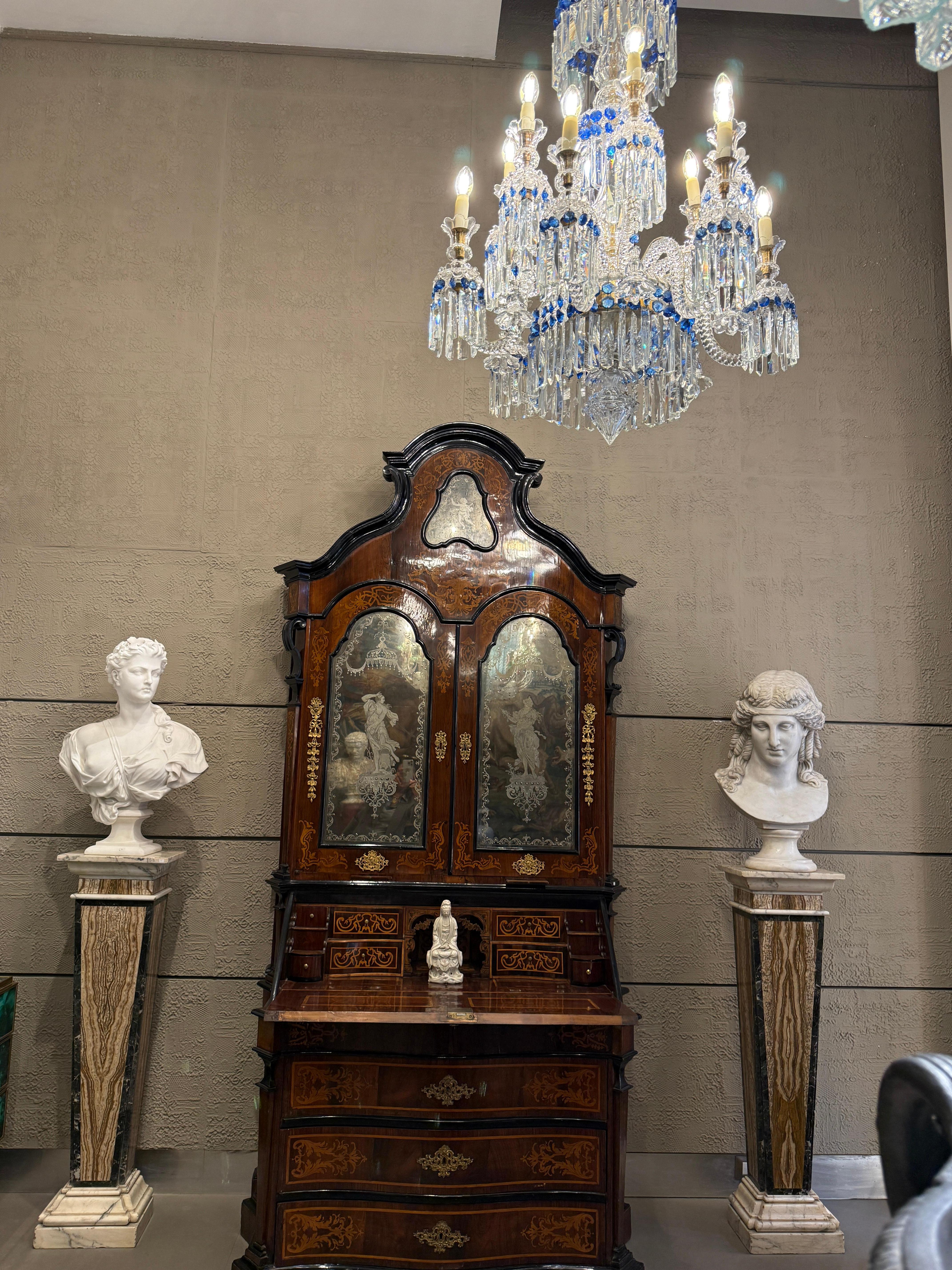 Cristallo francese trasparente e blu di grande effetto  Lampadario 1940' 1