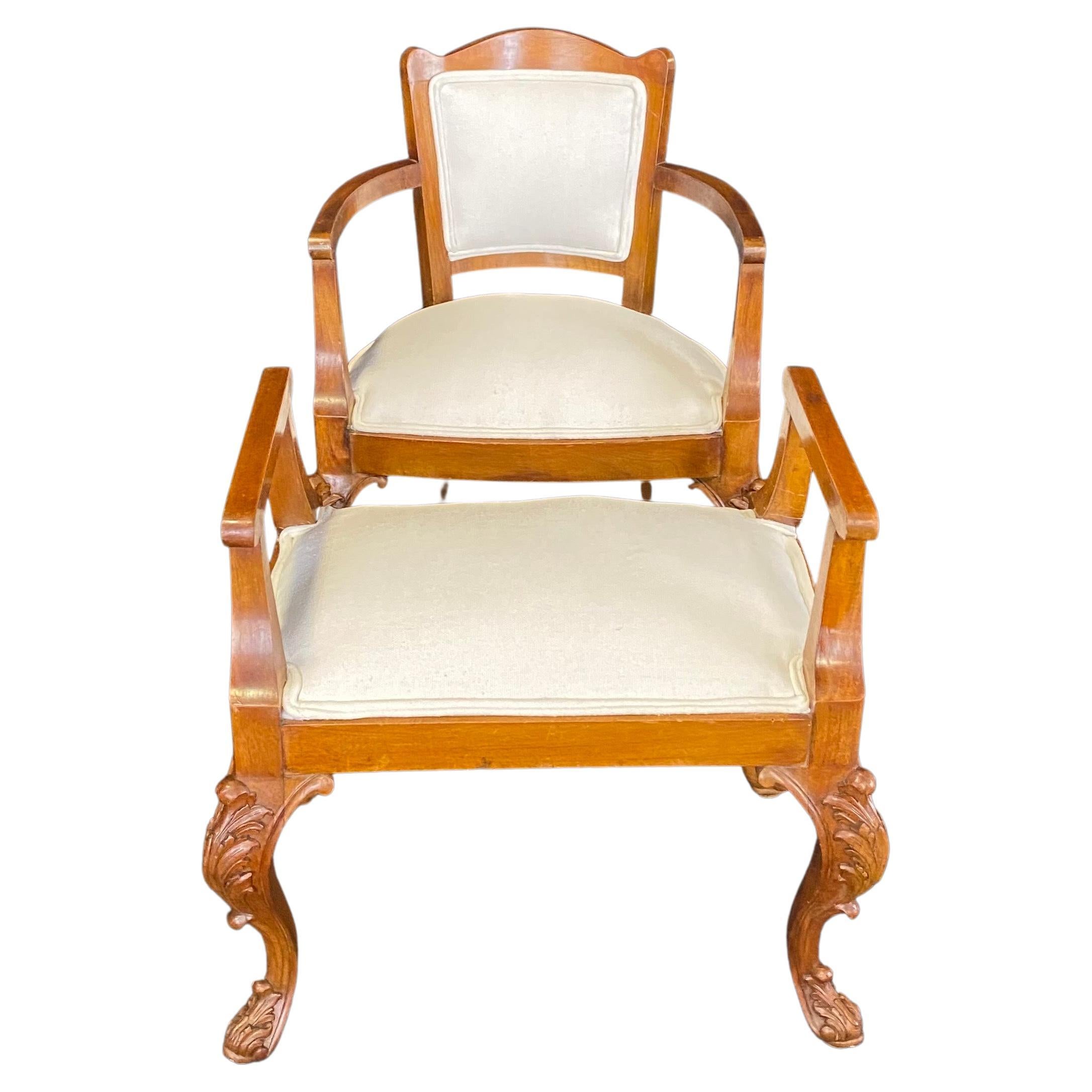  Striking French Louis XV Carved Walnut Chair and Ottoman Set