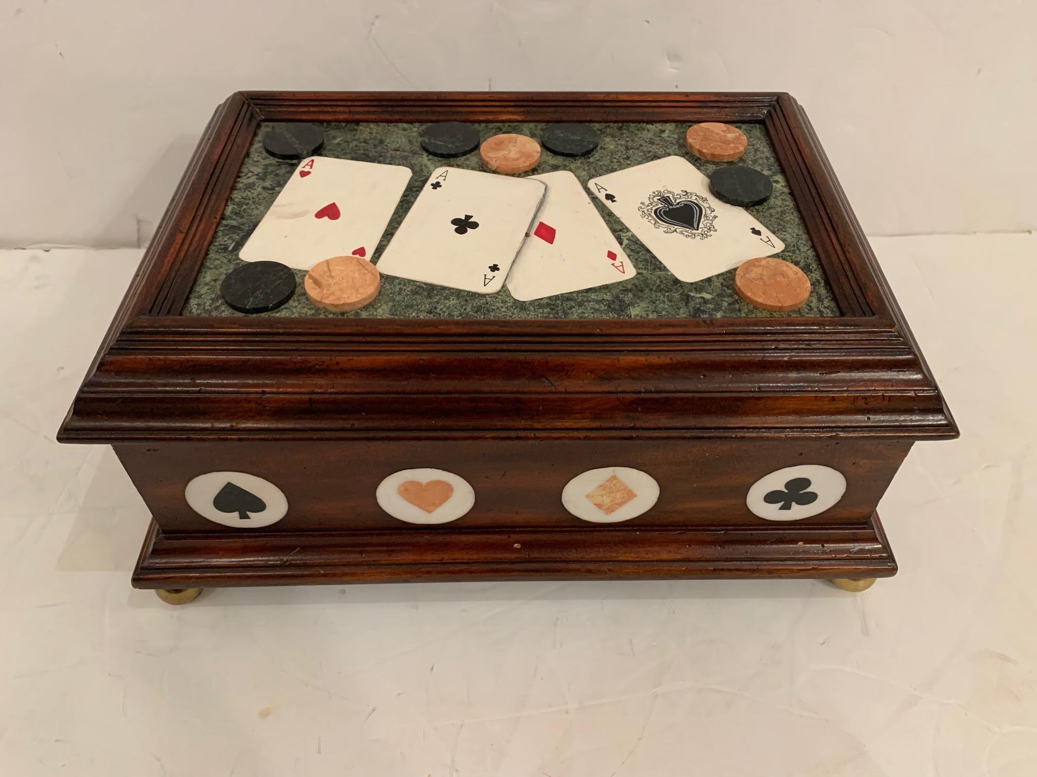 Wood Striking Game Motife Box Decorated with Painted Cards For Sale