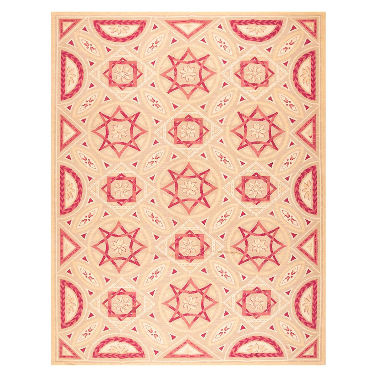 Striking Geometric Handmade Contemporary Handwoven Needlepoint Flat Weave Rug