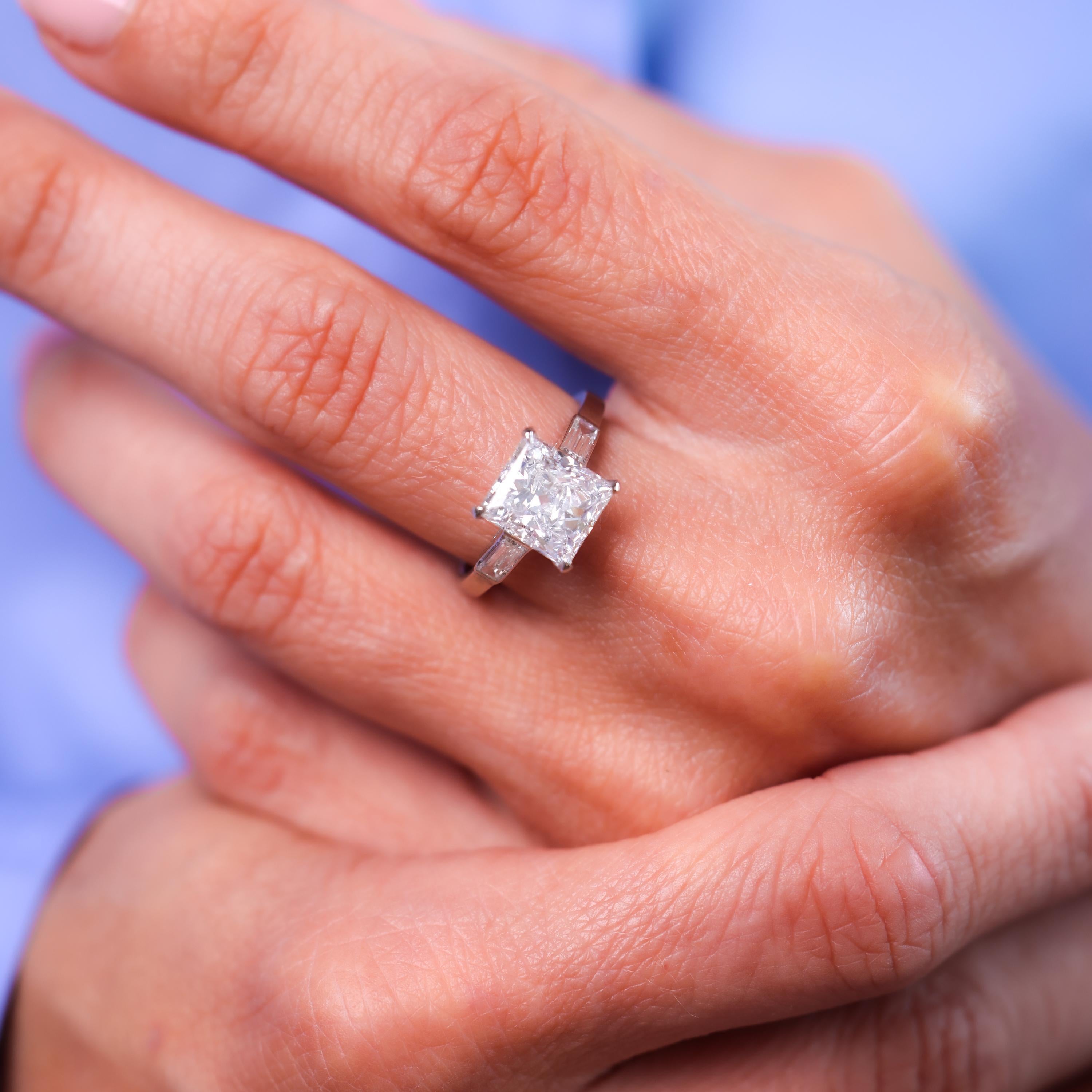 Baguette Cut Striking GIA 3.02 carat rectangular cut diamond platinum engagement ring