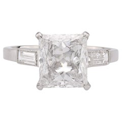 Striking GIA 3.02 carat rectangular cut diamond platinum engagement ring