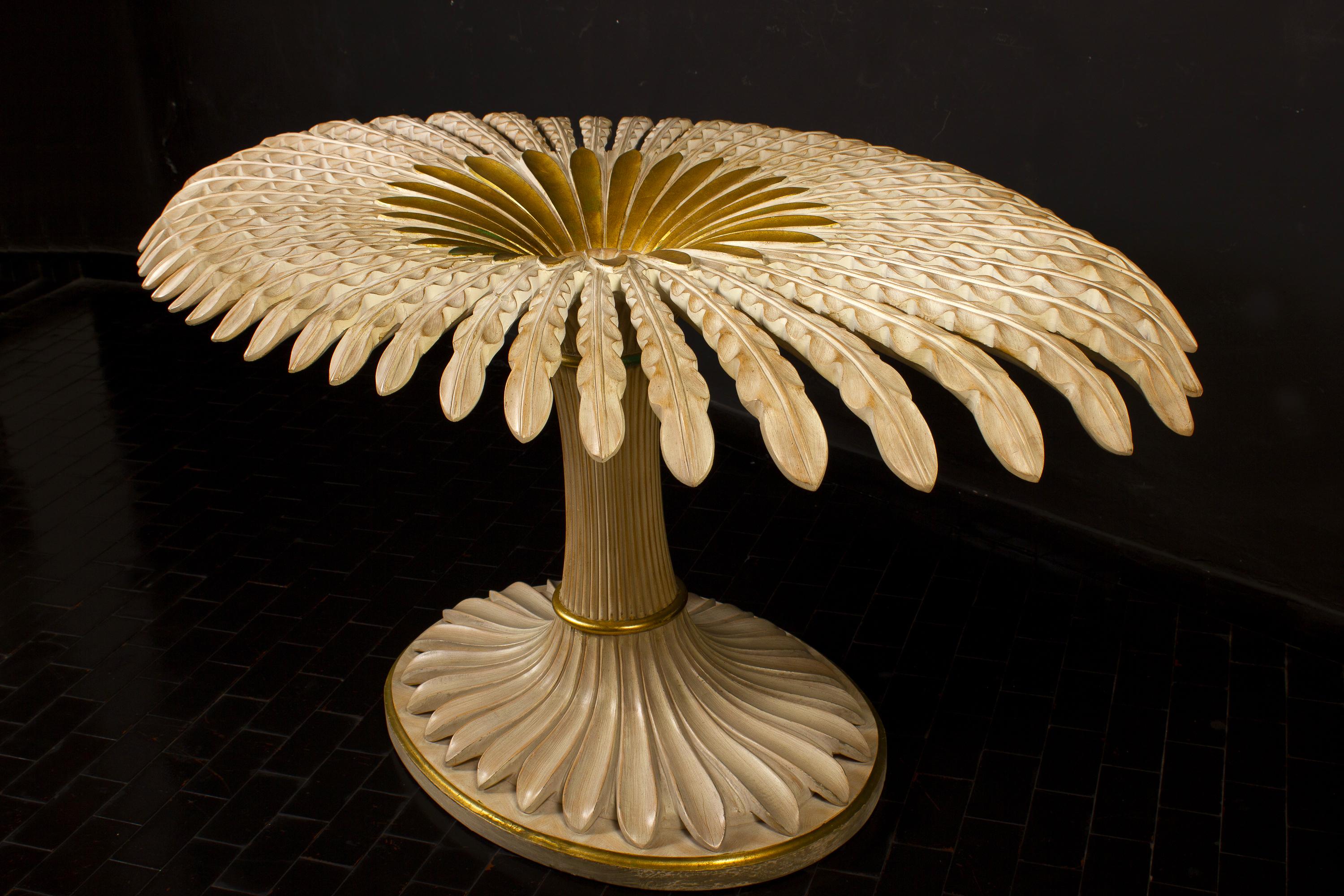 Mid-Century Modern Striking Giltwood and Painted Palm Sculpture Dining or Center Table Italy, 1970 For Sale