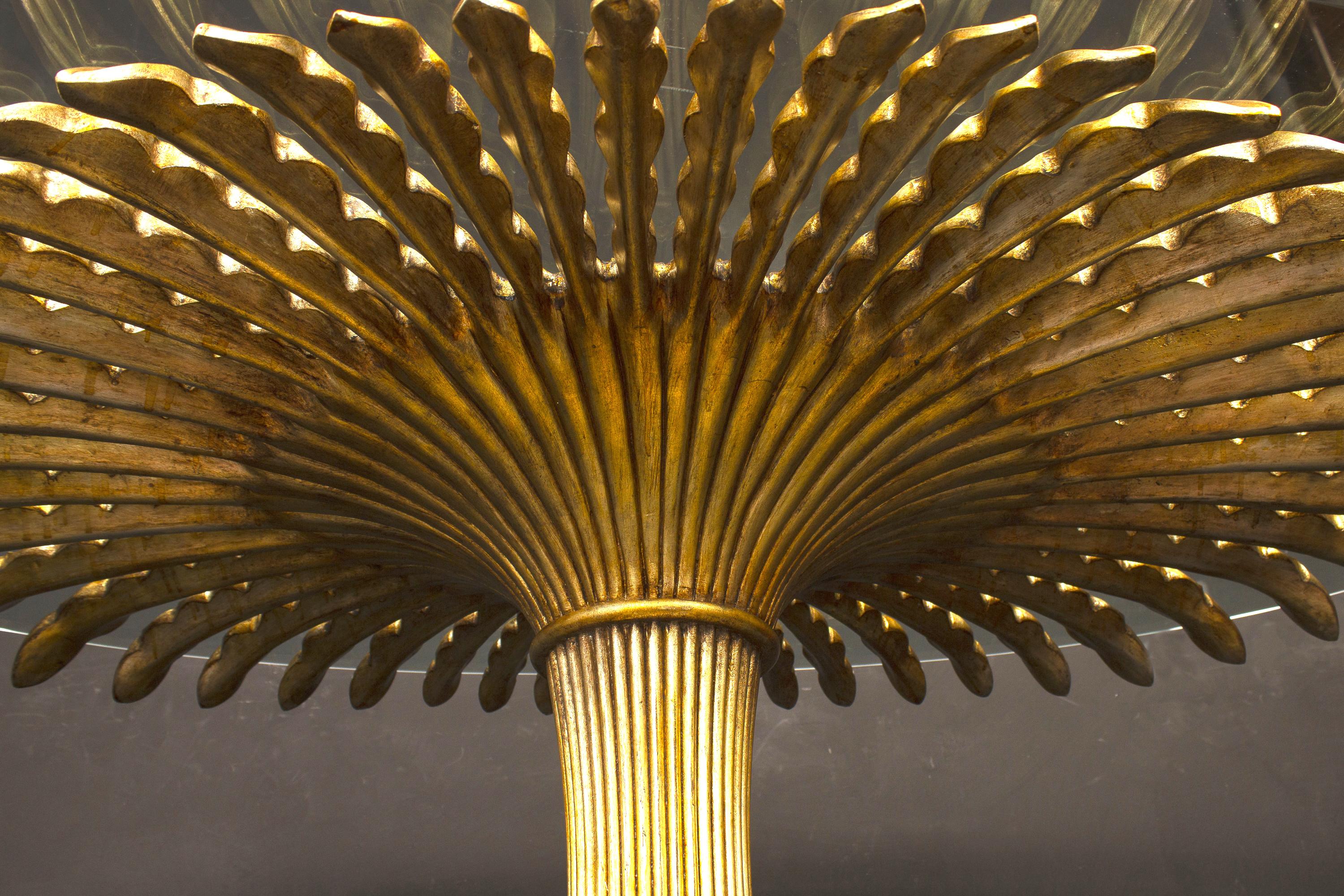 Striking Giltwood Palm Sculpture Dining or Center Table, Italy, 1970 5