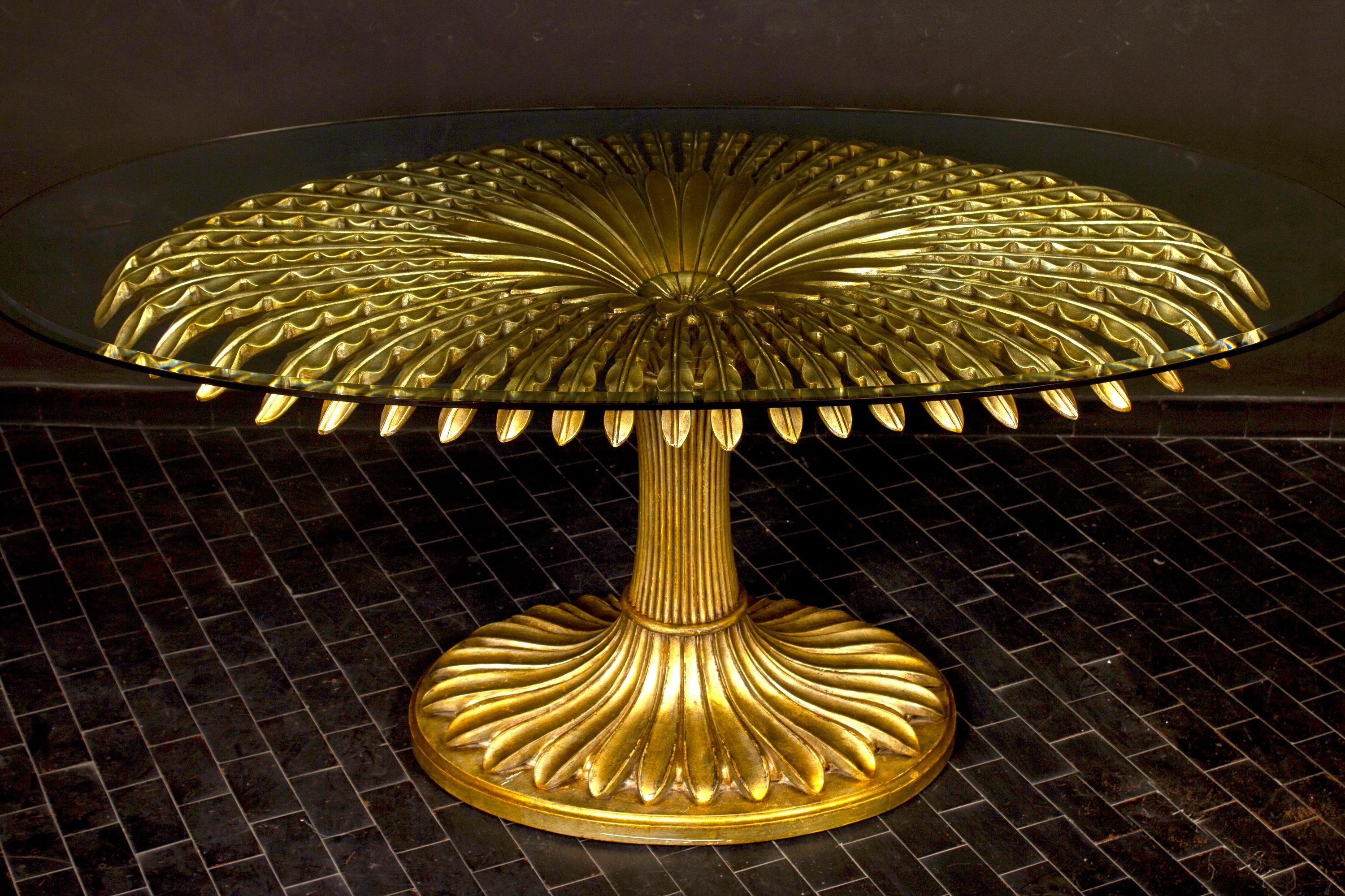 Striking Giltwood Palm Sculpture Dining or Center Table, Italy, 1970 6