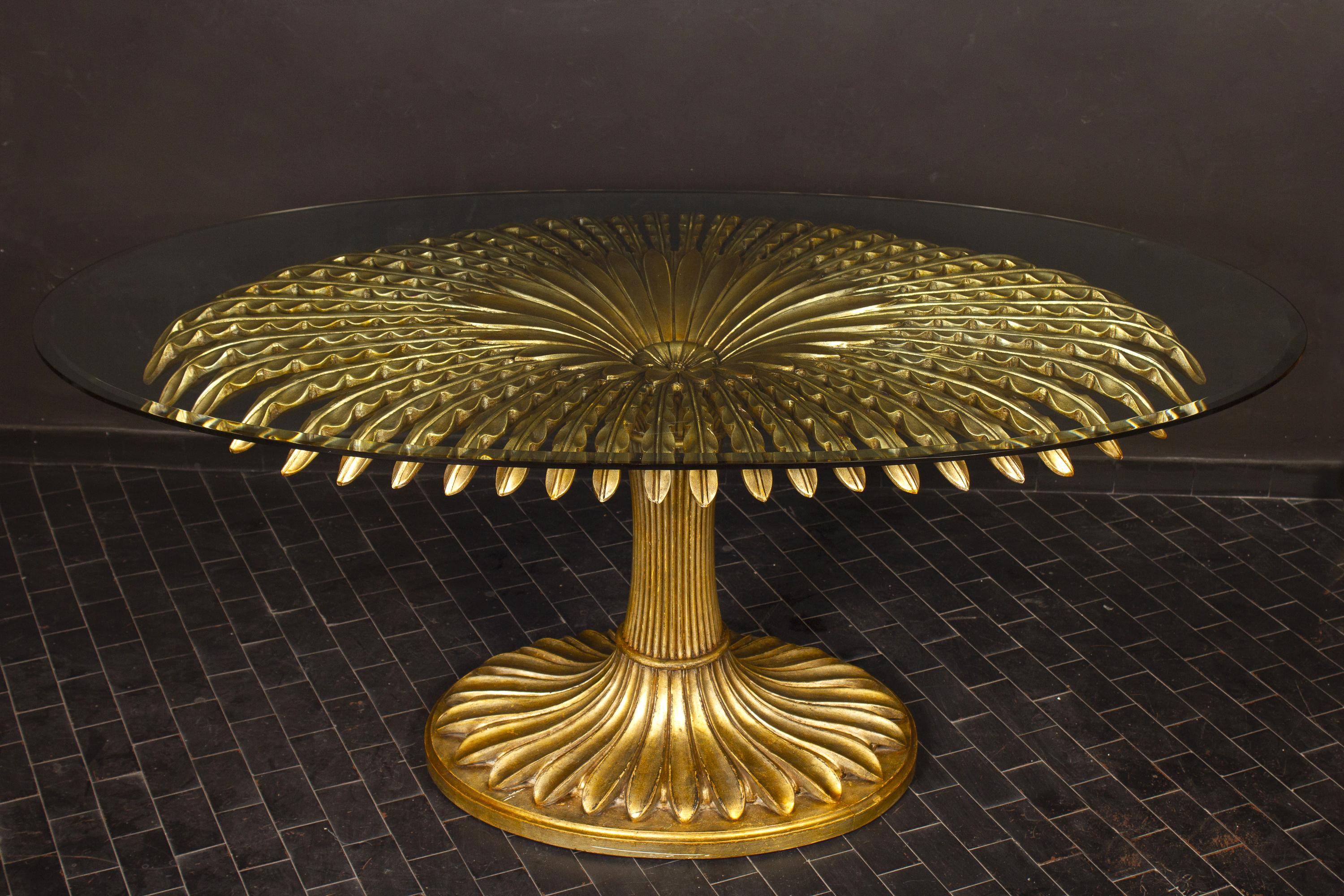 Striking Giltwood Palm Sculpture Dining or Center Table, Italy, 1970 9