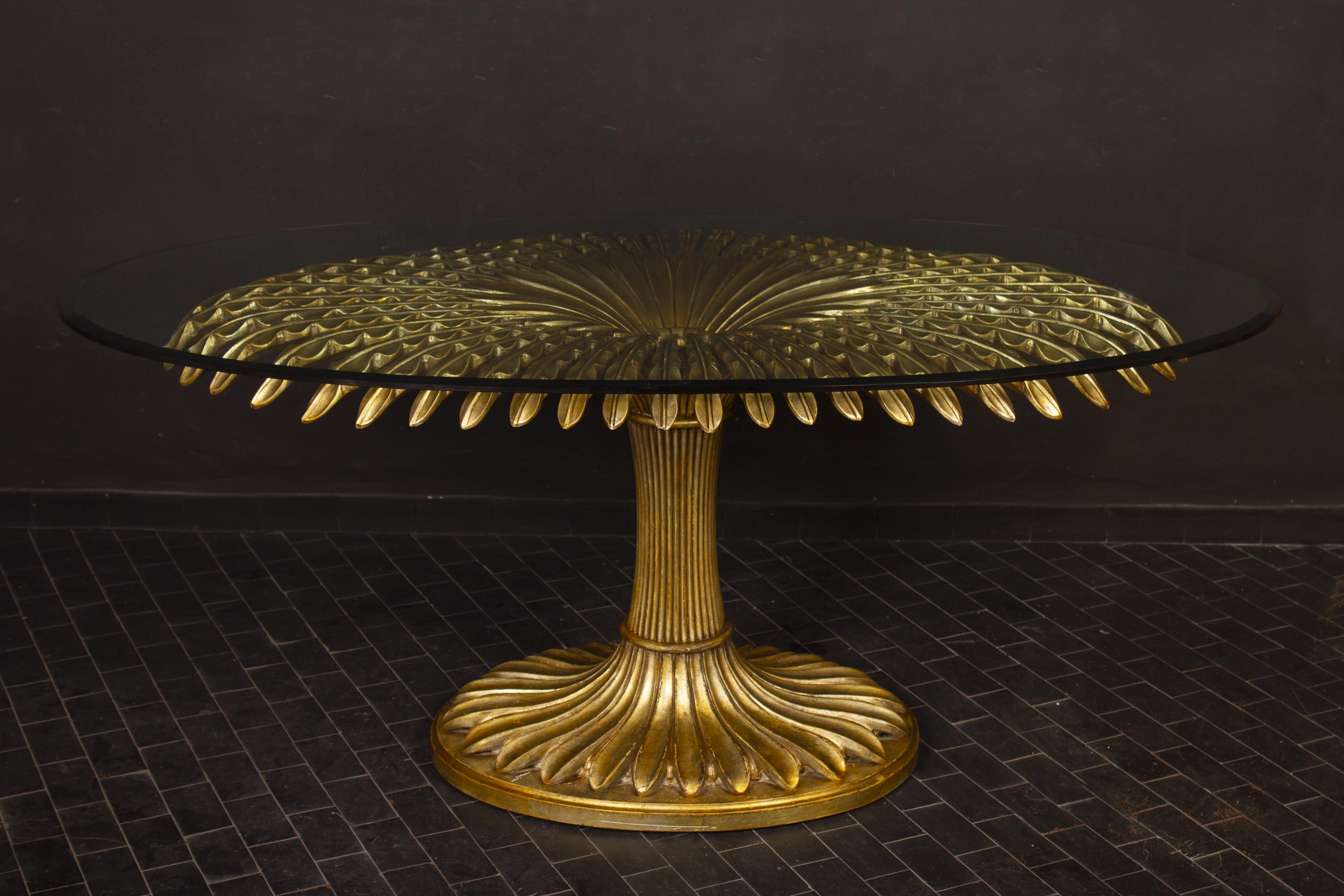 Italian Striking Giltwood Palm Sculpture Dining or Center Table, Italy, 1970