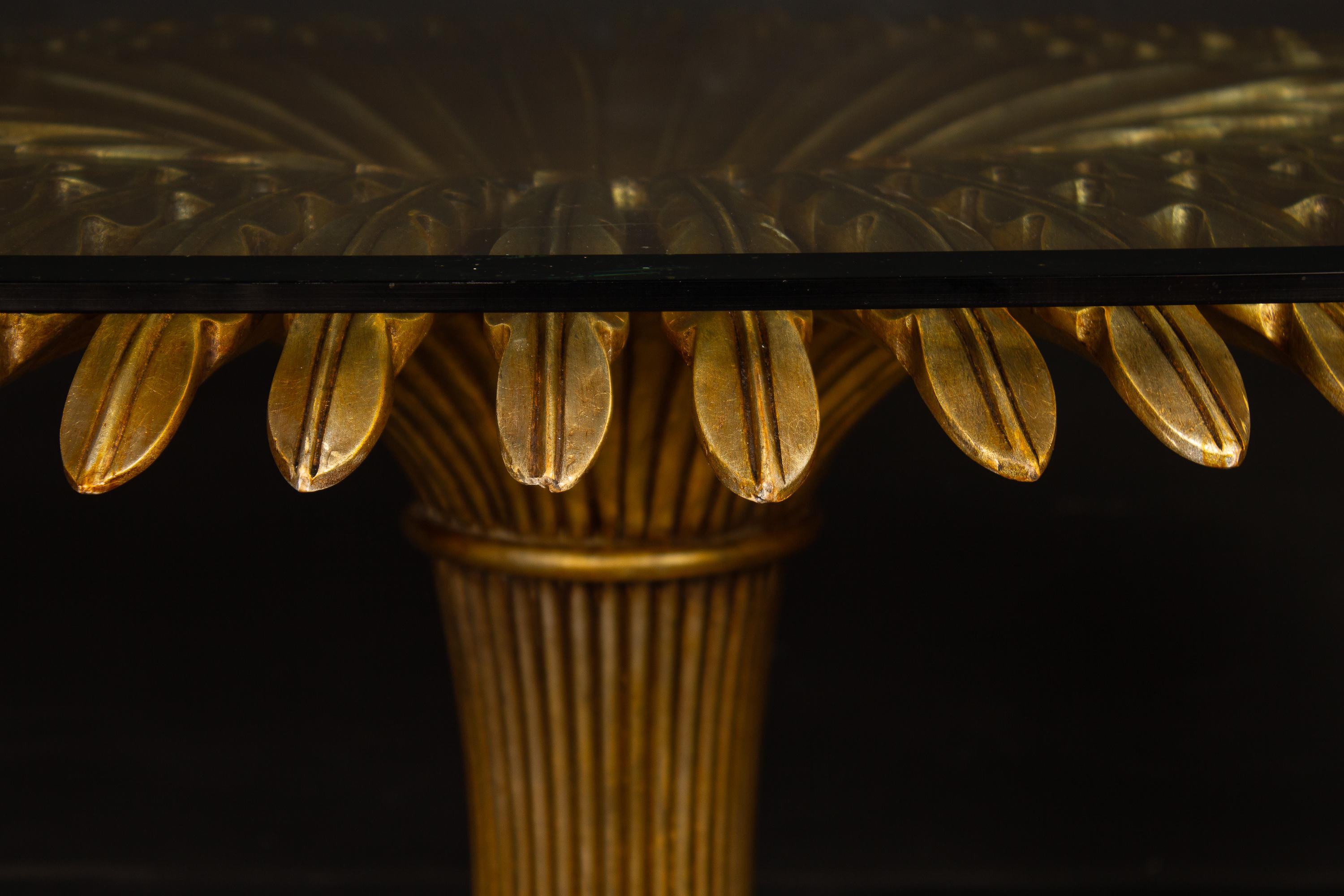 Striking Giltwood Palm Sculpture Dining or Center Table, Italy, 1970 1