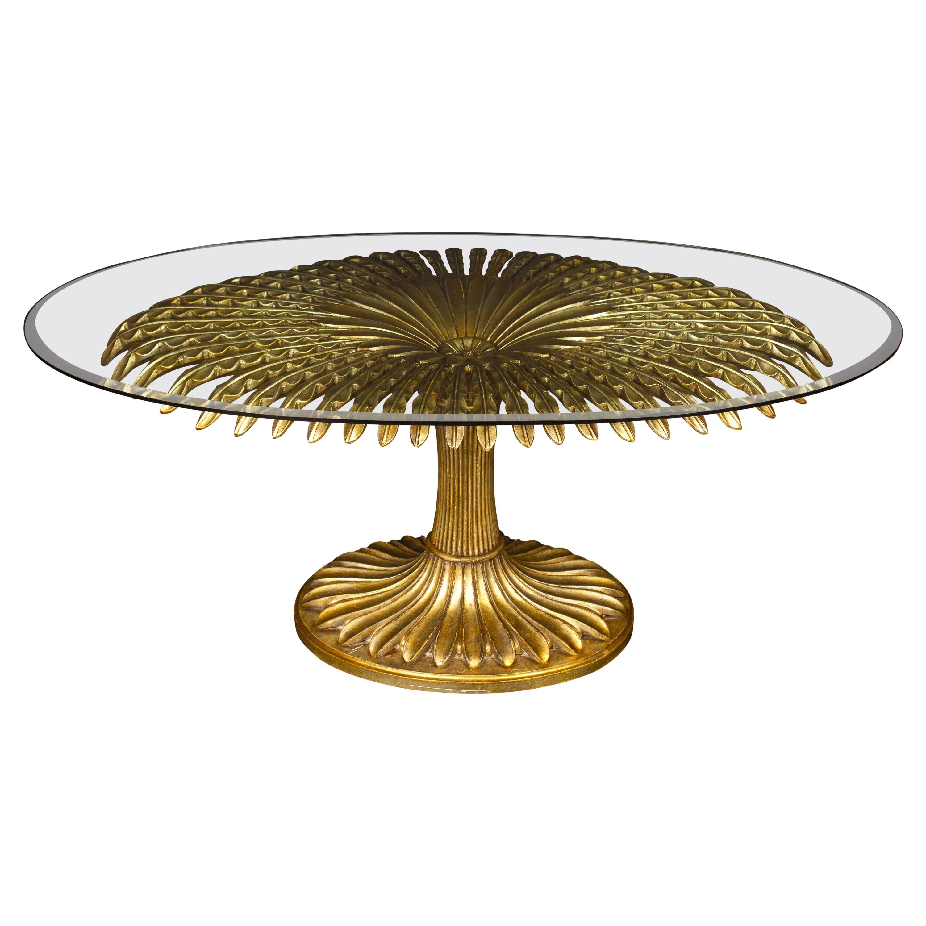 Striking Giltwood Palm Sculpture Dining or Center Table, Italy, 1970