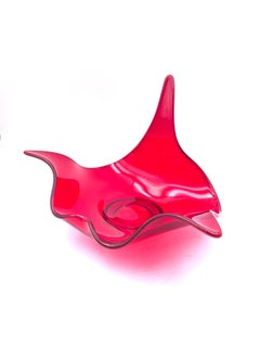 Striking Glass Centerpiece Decorative Freeform Bowl in Red