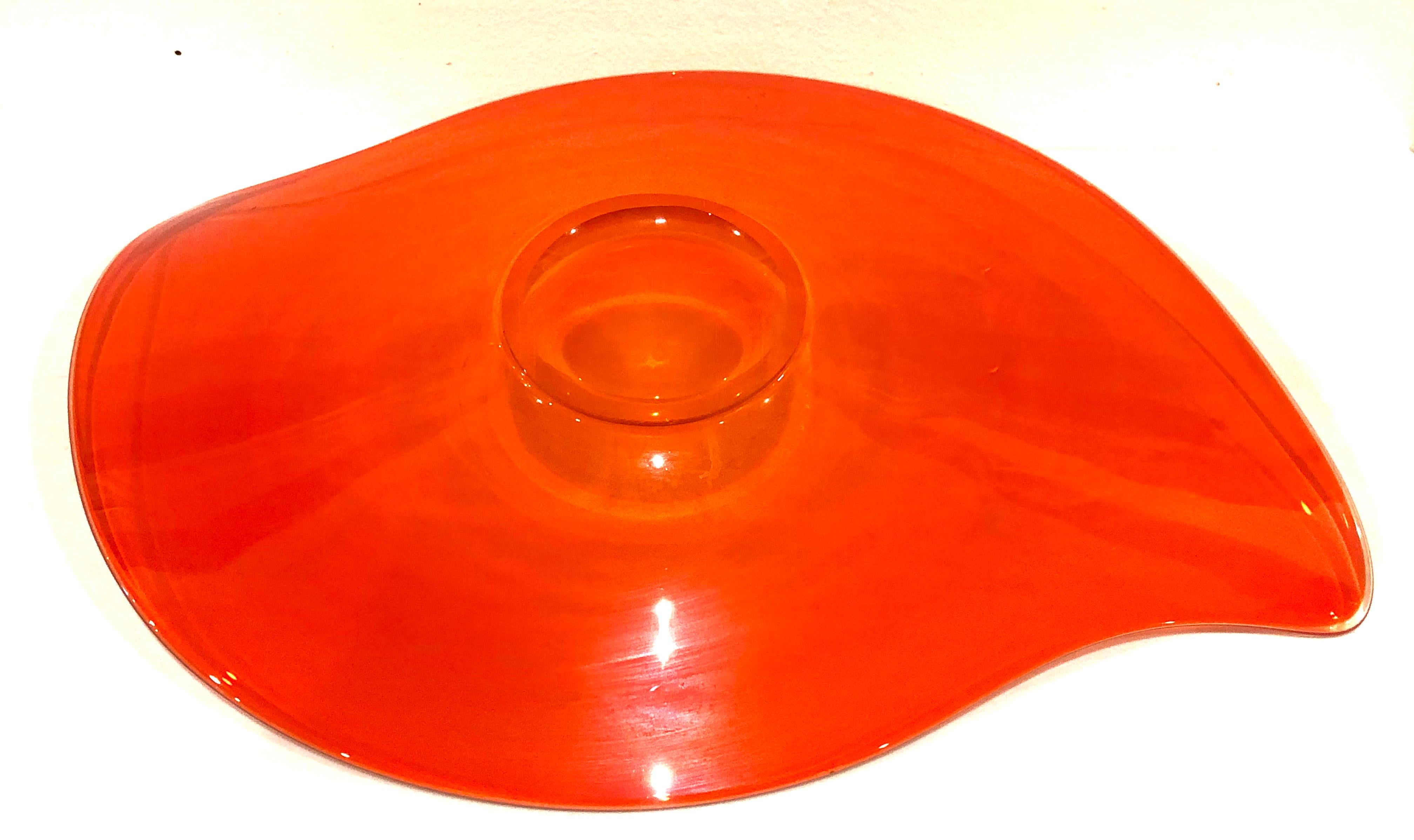 American Striking Glass Centerpiece Decorative S-Shape Plate in Orange Yellow
