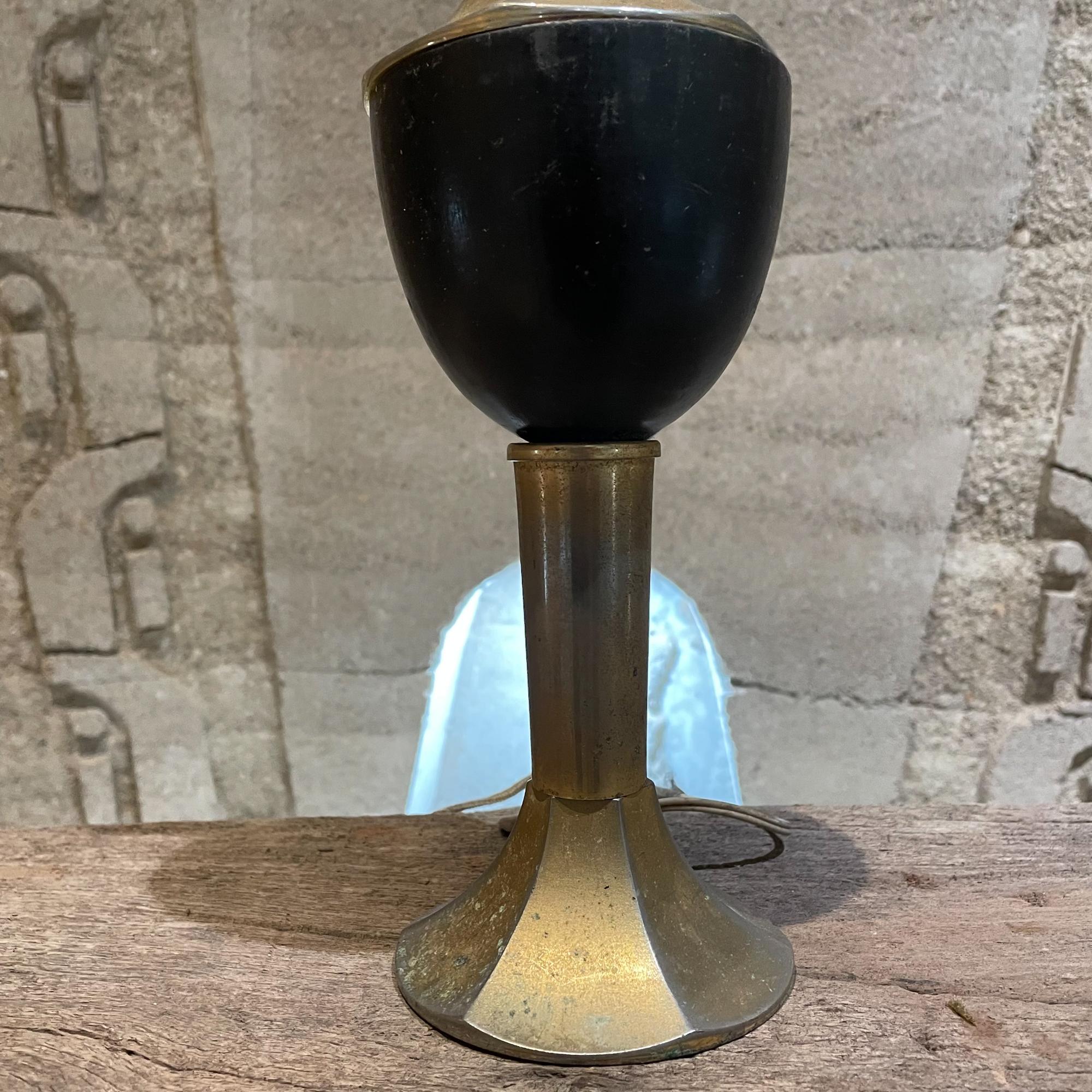 Striking Gold Chalice Table Lamps Black Wood Accent 1960s Mexico Modernism In Good Condition In Chula Vista, CA