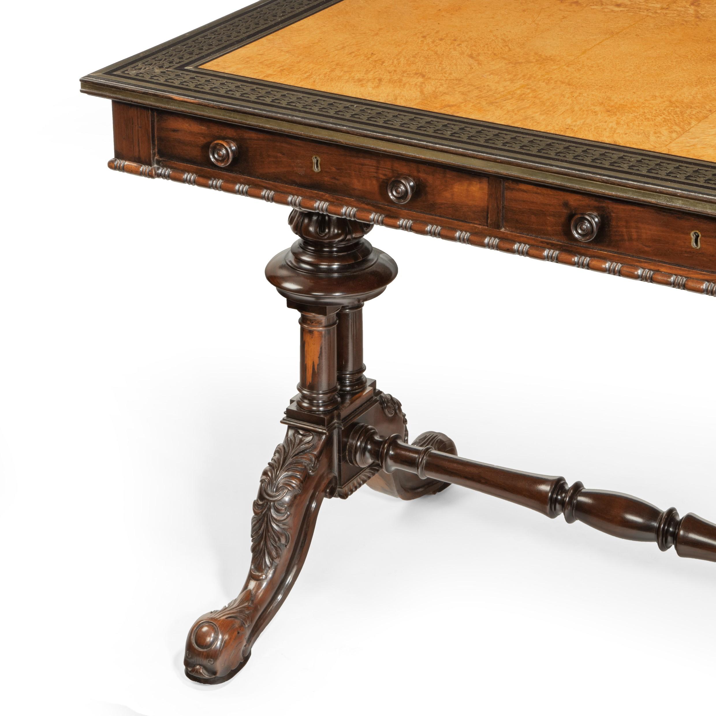 Brass Striking Goncalo Alves 'Albuera Wood' Writing Table Attributed to Gillows For Sale
