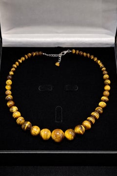 Striking Graduated Tiger’s Eye and Sterling Silver Necklace