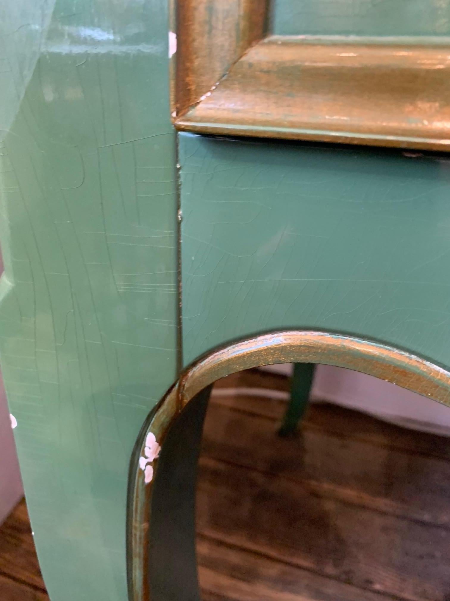 Striking Green and Gold Vintage Bodart Writing Desk In Distressed Condition In Hopewell, NJ