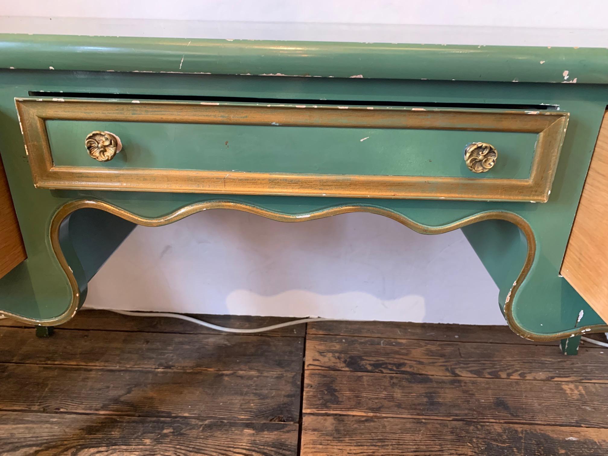 Wood Striking Green and Gold Vintage Bodart Writing Desk