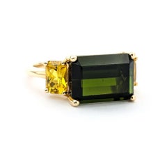 Striking Green Tourmaline & Yellow Sapphire Ring in 14k yellow gold