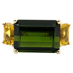 Striking Green Tourmaline & Yellow Sapphire Ring in 14k yellow gold