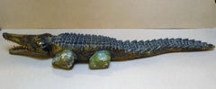 Striking Hand carved large wood Sculpture of Crocodile from Mexico
