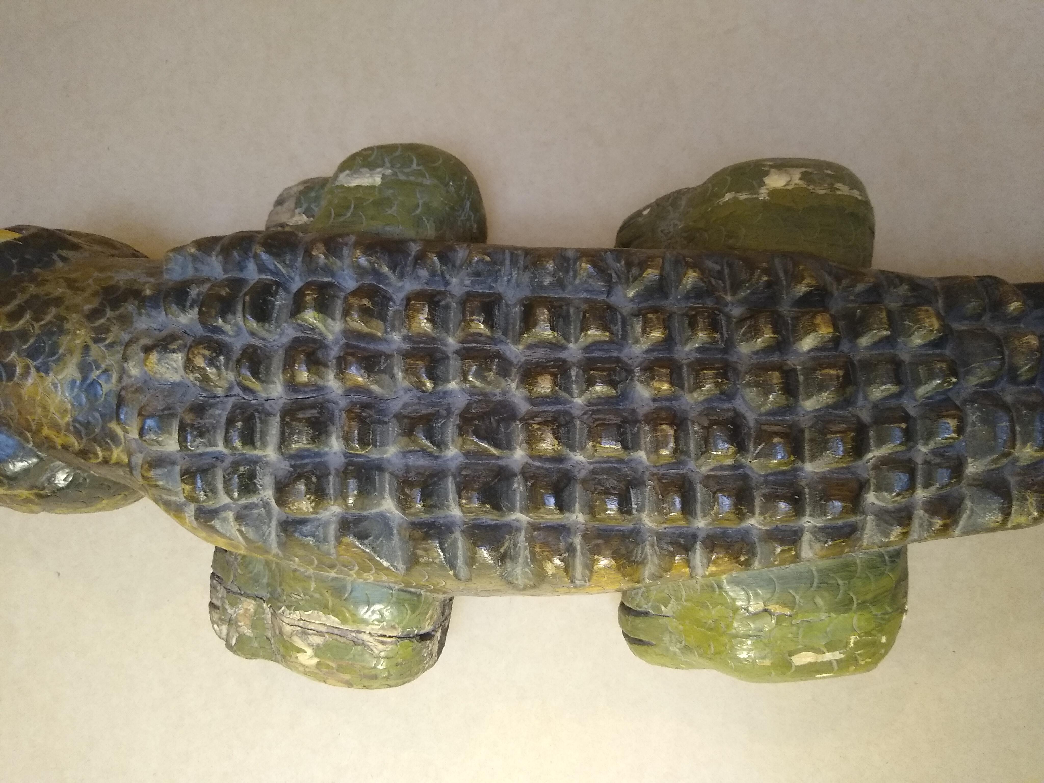 Hand-Carved Striking Hand carved large wood Sculpture of Crocodile from Mexico For Sale