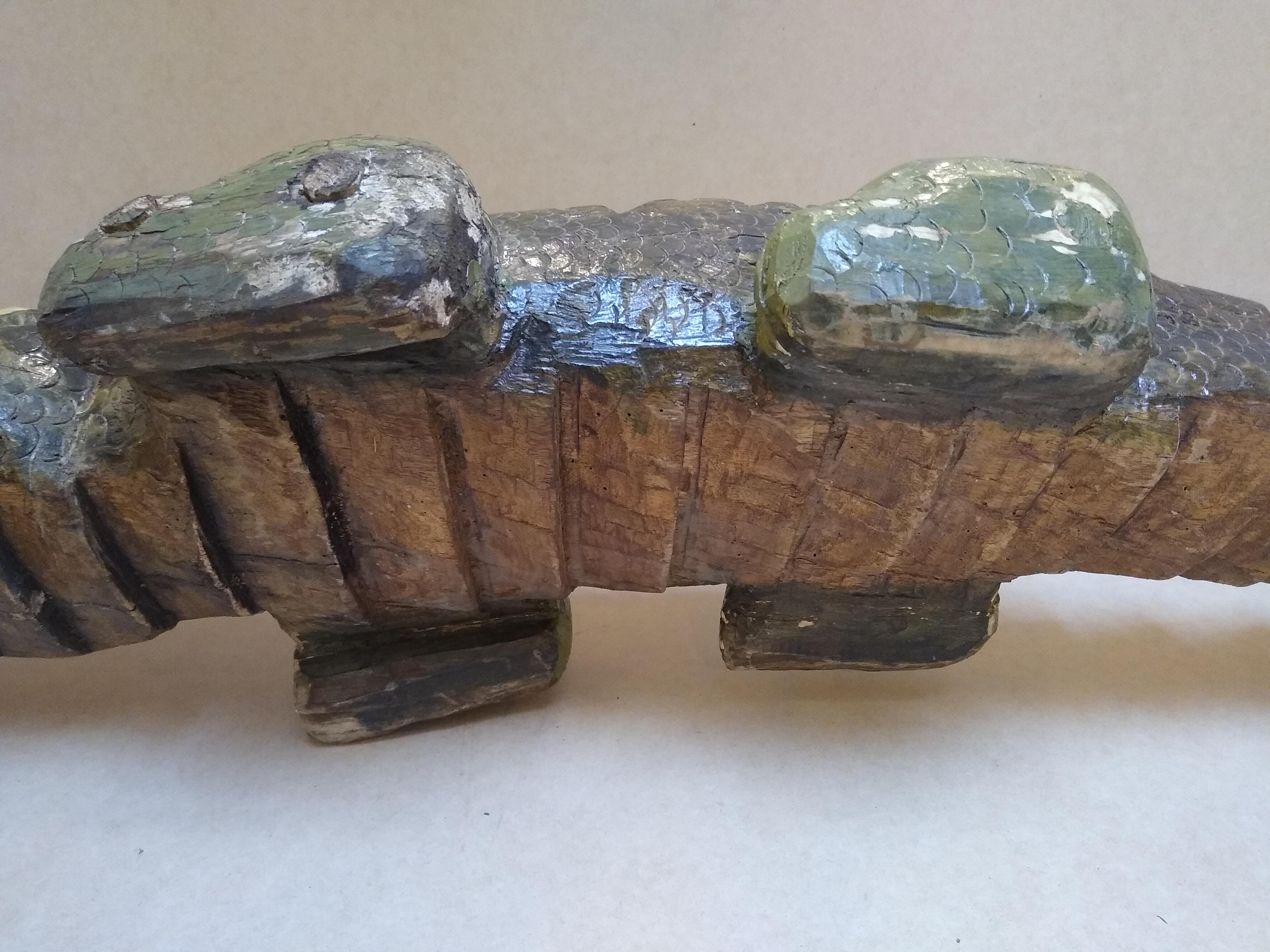 Hardwood Striking Hand carved large wood Sculpture of Crocodile from Mexico For Sale