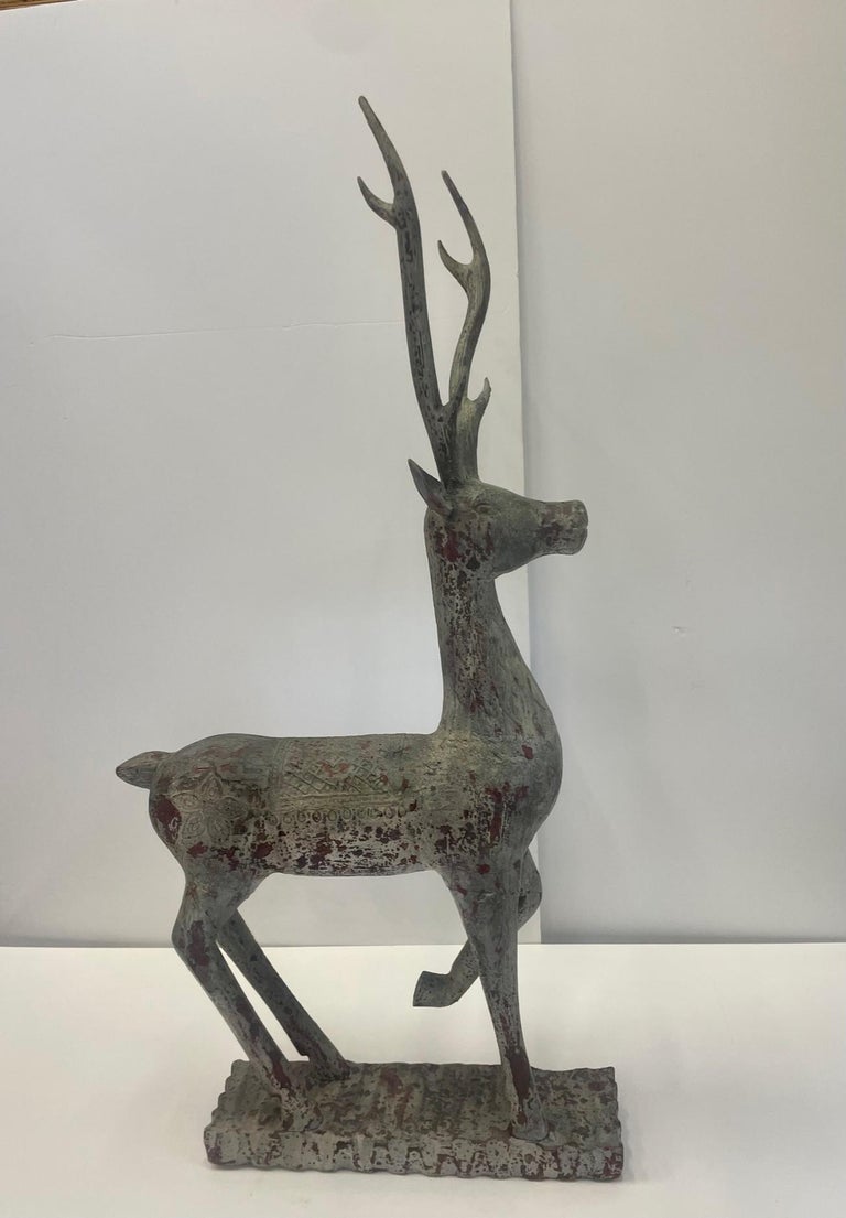 Striking Hand Carved Wood Deer Sculpture at 1stDibs