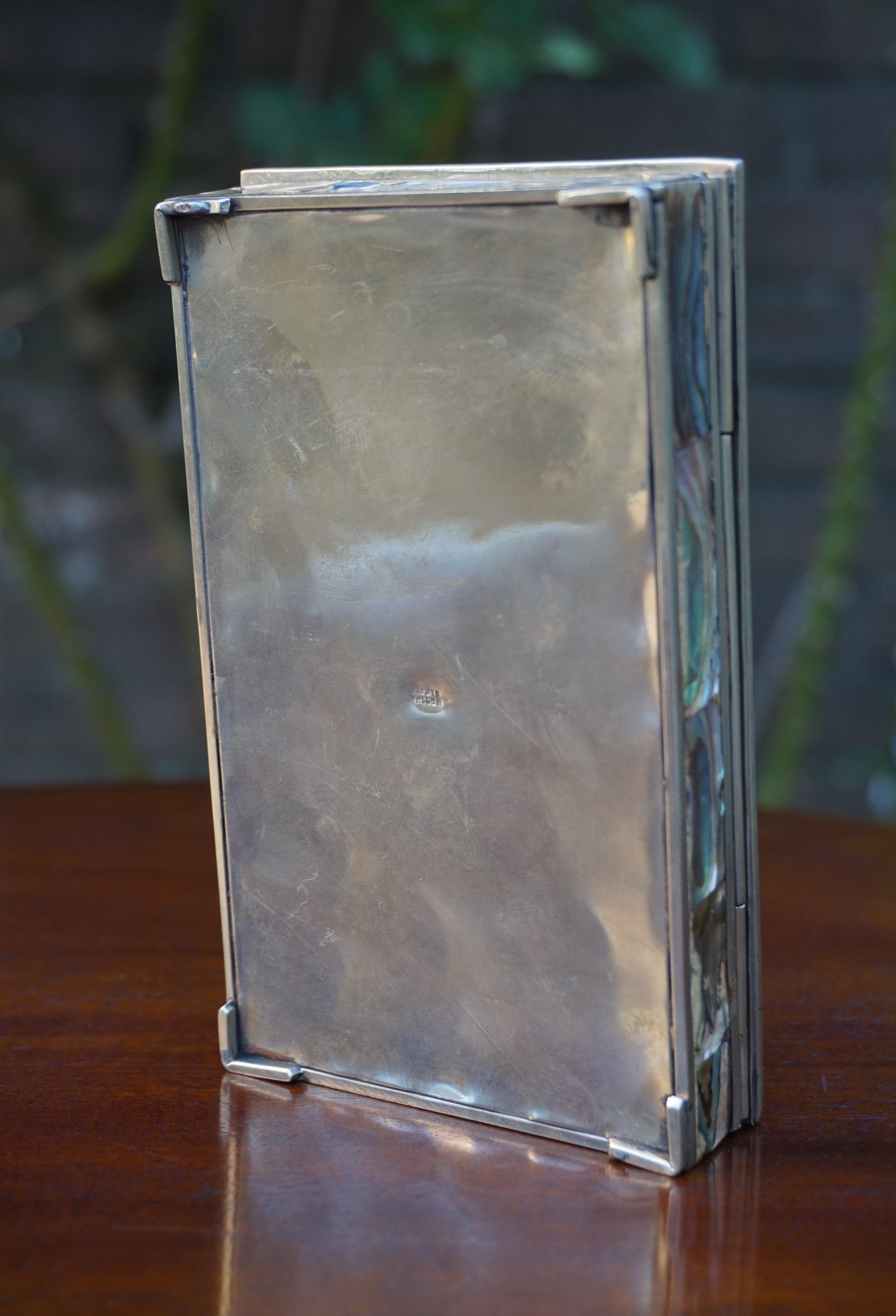 Striking Handcrafted Midcentury Era Mother of Pearl and Alpaca Silver Box 3