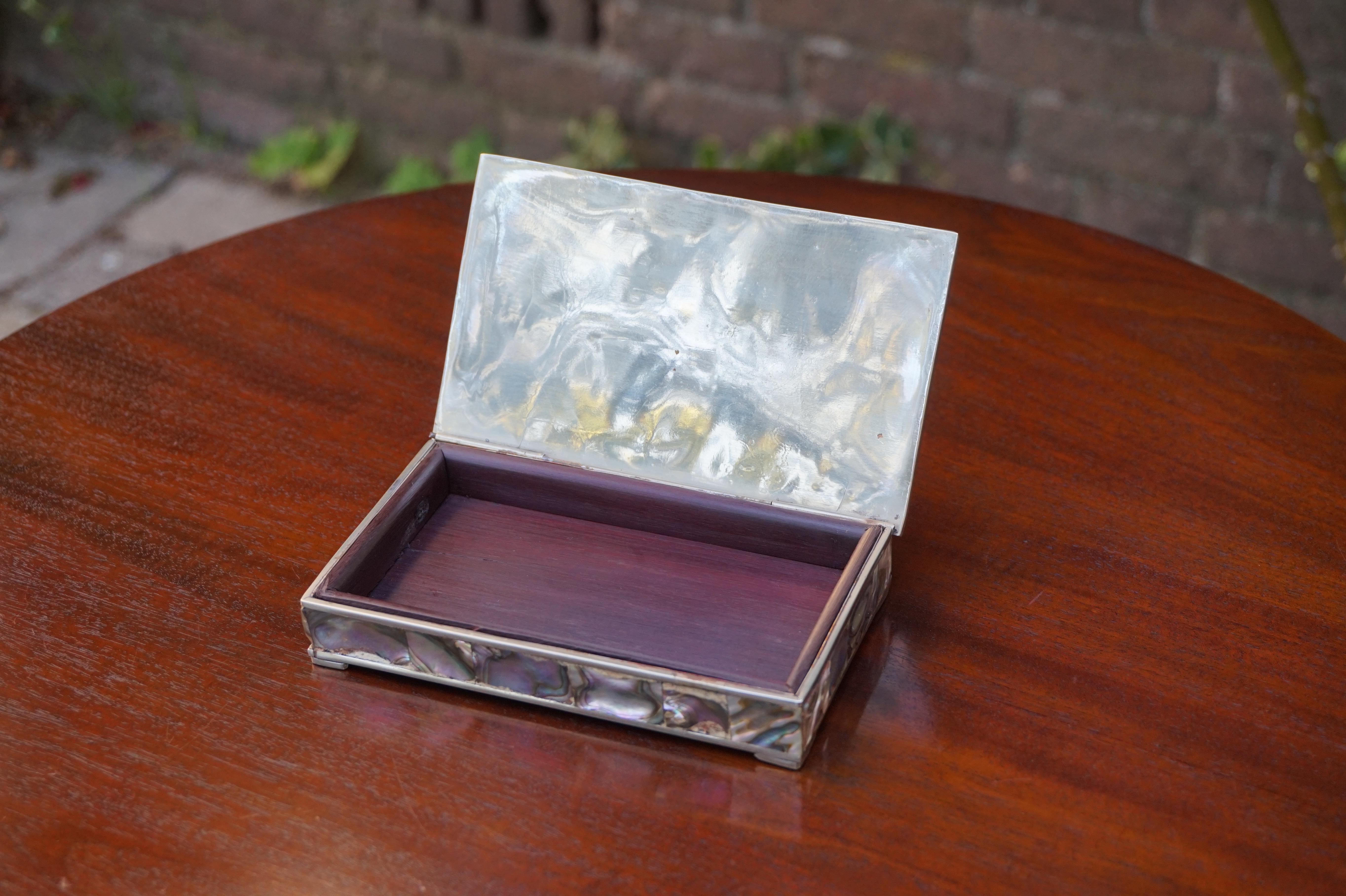 Striking Handcrafted Midcentury Era Mother of Pearl and Alpaca Silver Box 5