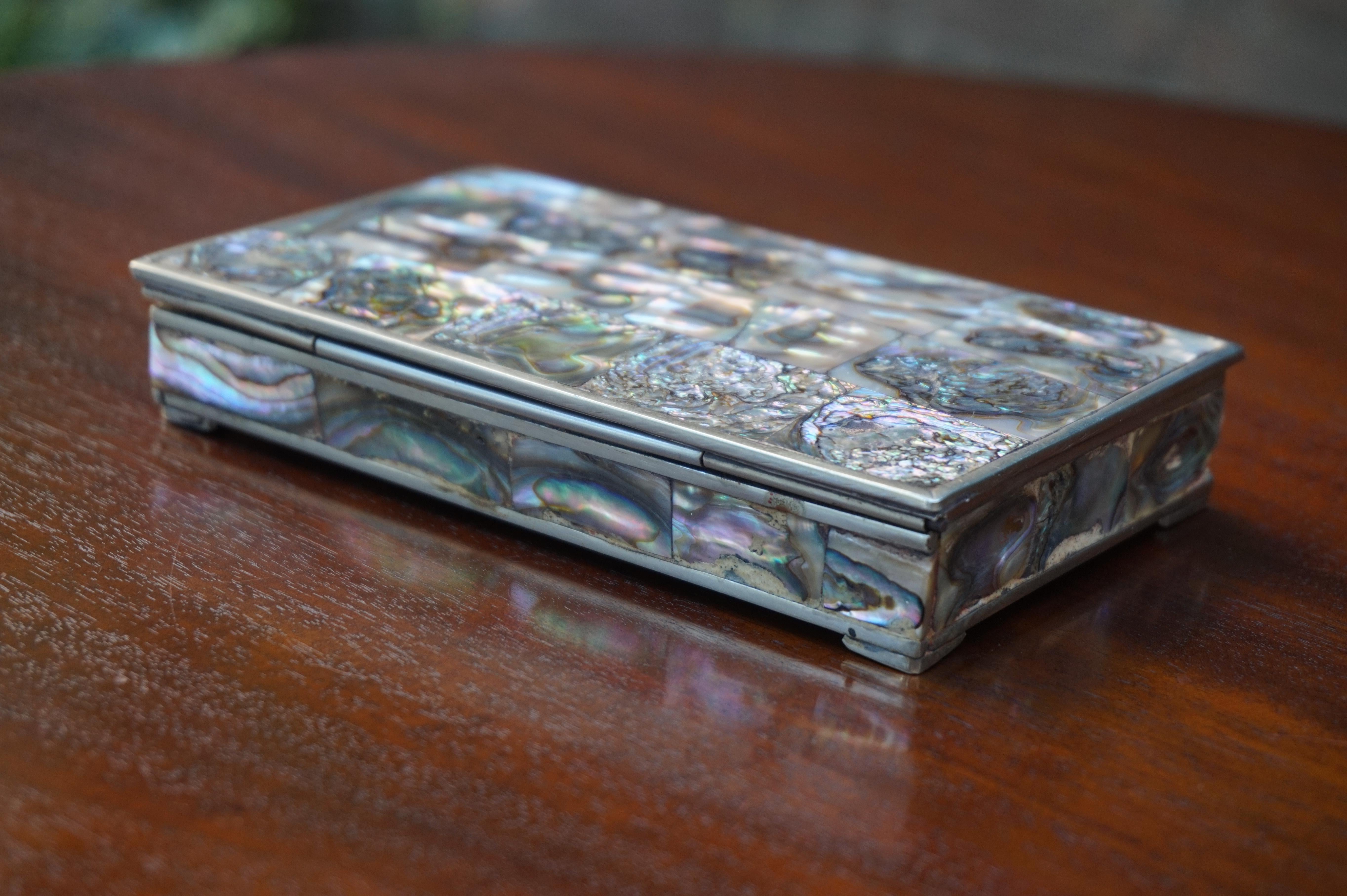 Unknown Striking Handcrafted Midcentury Era Mother of Pearl and Alpaca Silver Box